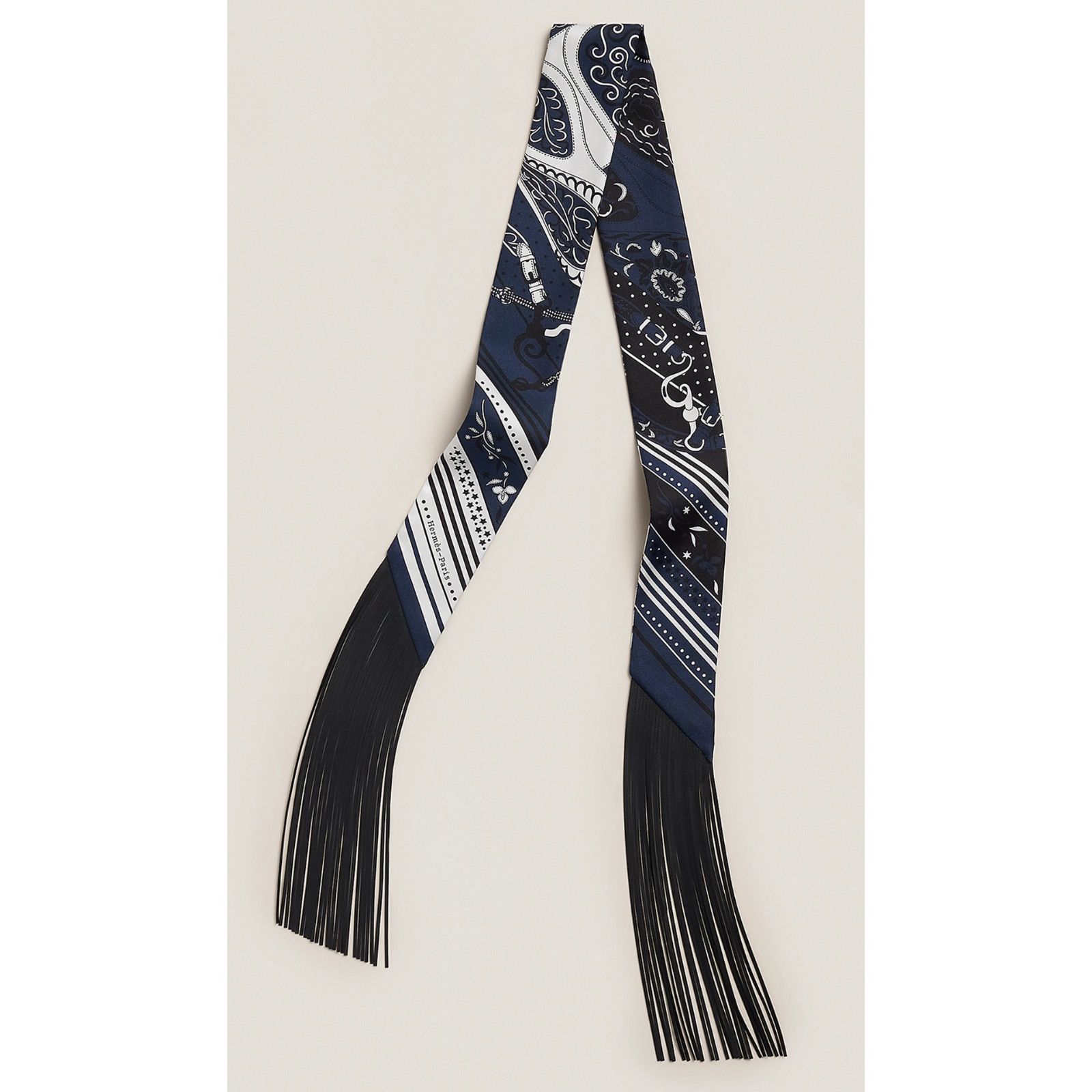 Hermes Hermes Scarf Festival Des Amazones Noir Black Fringe Leather Size ONE SIZE - 1 Thumbnail