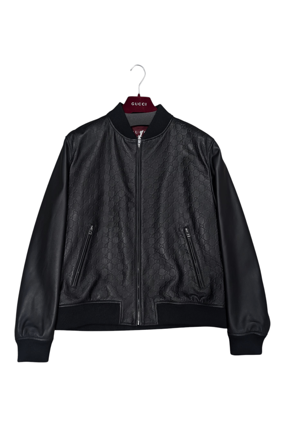 Gucci monogram black leather bomber