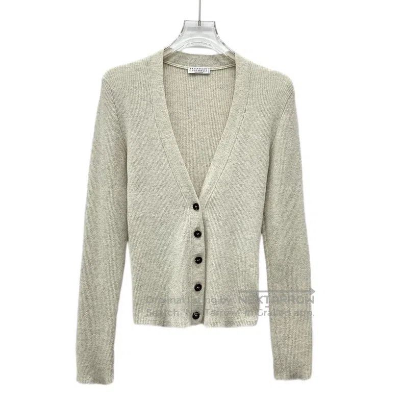 Brunello Cucinelli Brunello Cucinelli Beige Cashmere V-neck Single-breasted L Size S / US 4 / IT 40 - 1 Thumbnail