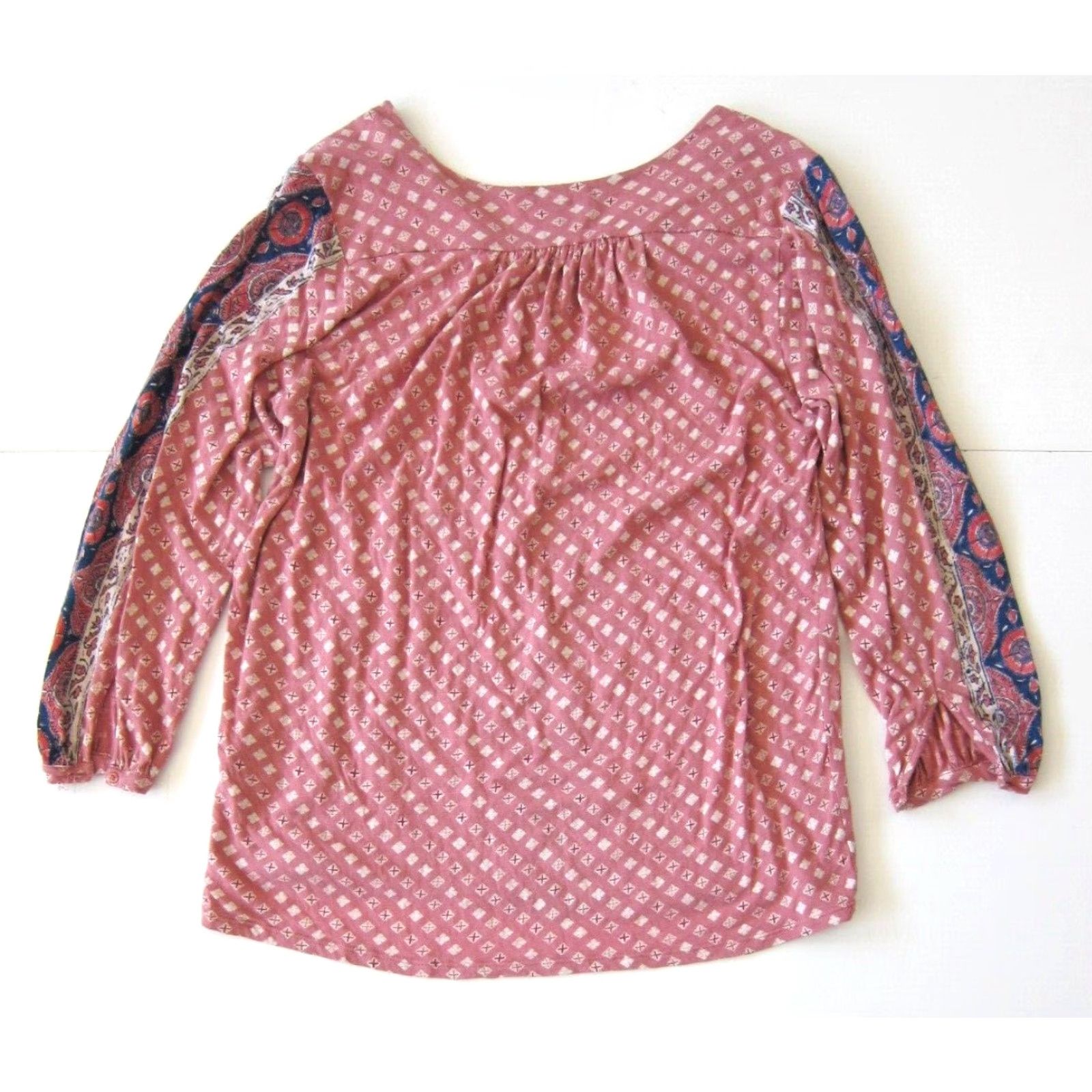 Lucky Brand Lucky Brand Tunic Women 1X Pink Blue Floral Cotton Stretch Long Sleeve Blouse Size XL / US 12-14 / IT 48-50 - 2 Thumbnail