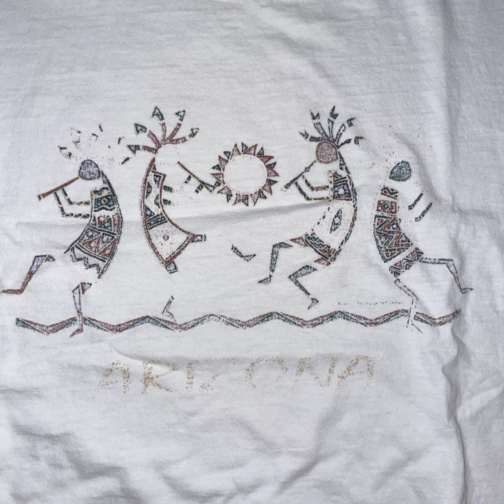 Vintage VINTAGE AriZona T-Shirt White Large 90s Kokopelli Sun Graphic Print Crew Neck Cotton Mens Size US L / EU 52-54 / 3 - 2 Thumbnail