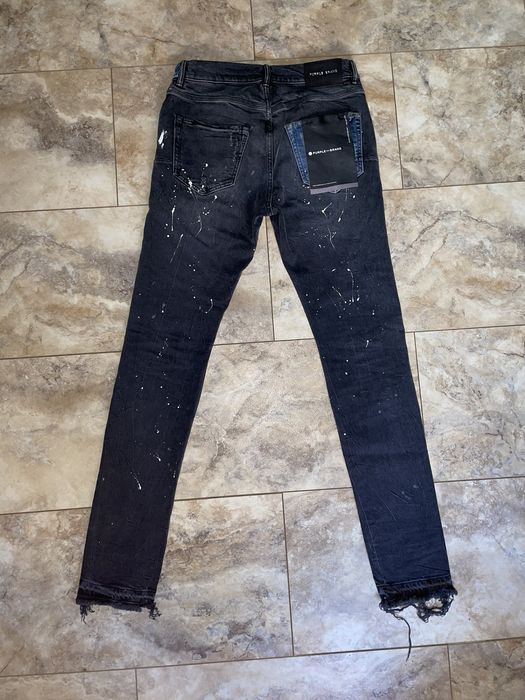 Distressed Denim PURPLE BRAND BLACK LABEL PAINT SPLATTER PATCH