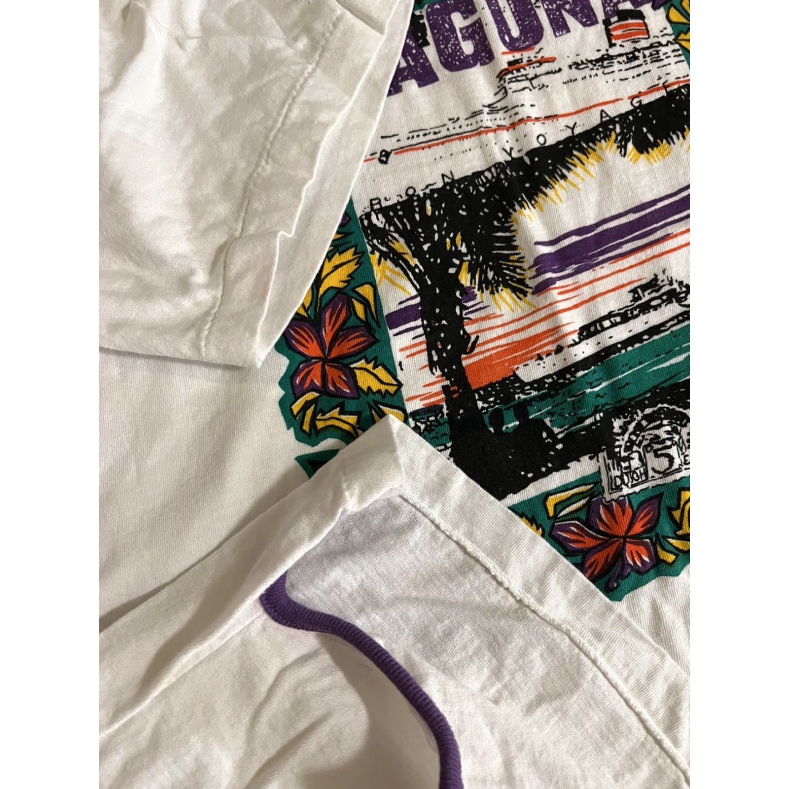 Vintage VINTAGE Laguna T-Shirt Bon Voyage Ship 90s White L Large Flower Cruise Single Stitch Unisex Adults Crew Neck Short Sleeve Cotton Shirt Mens Womens Size US L / EU 52-54 / 3 - 5 Thumbnail