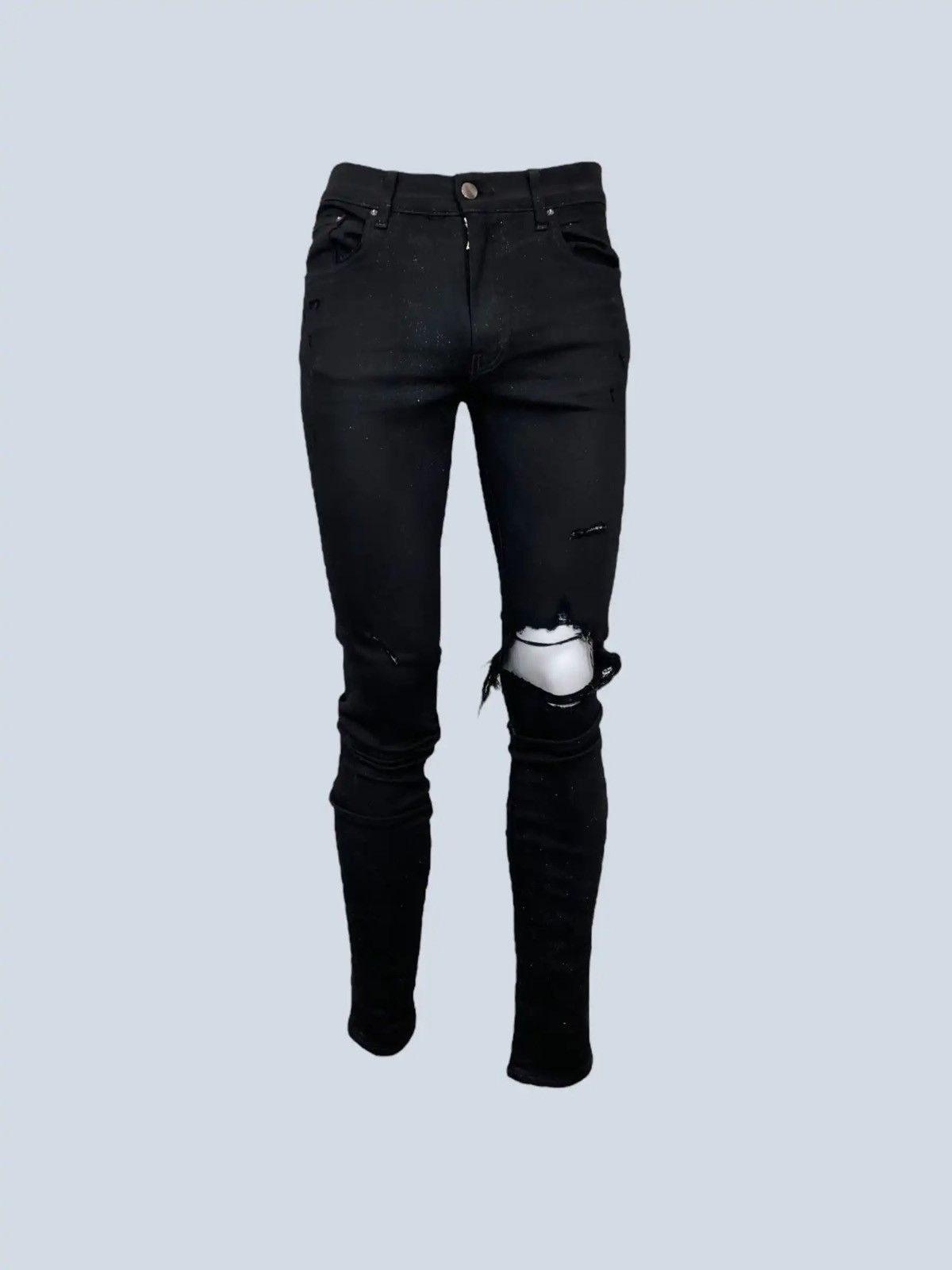 Amiri skinny pants in distressed cotton and glitter 30.
