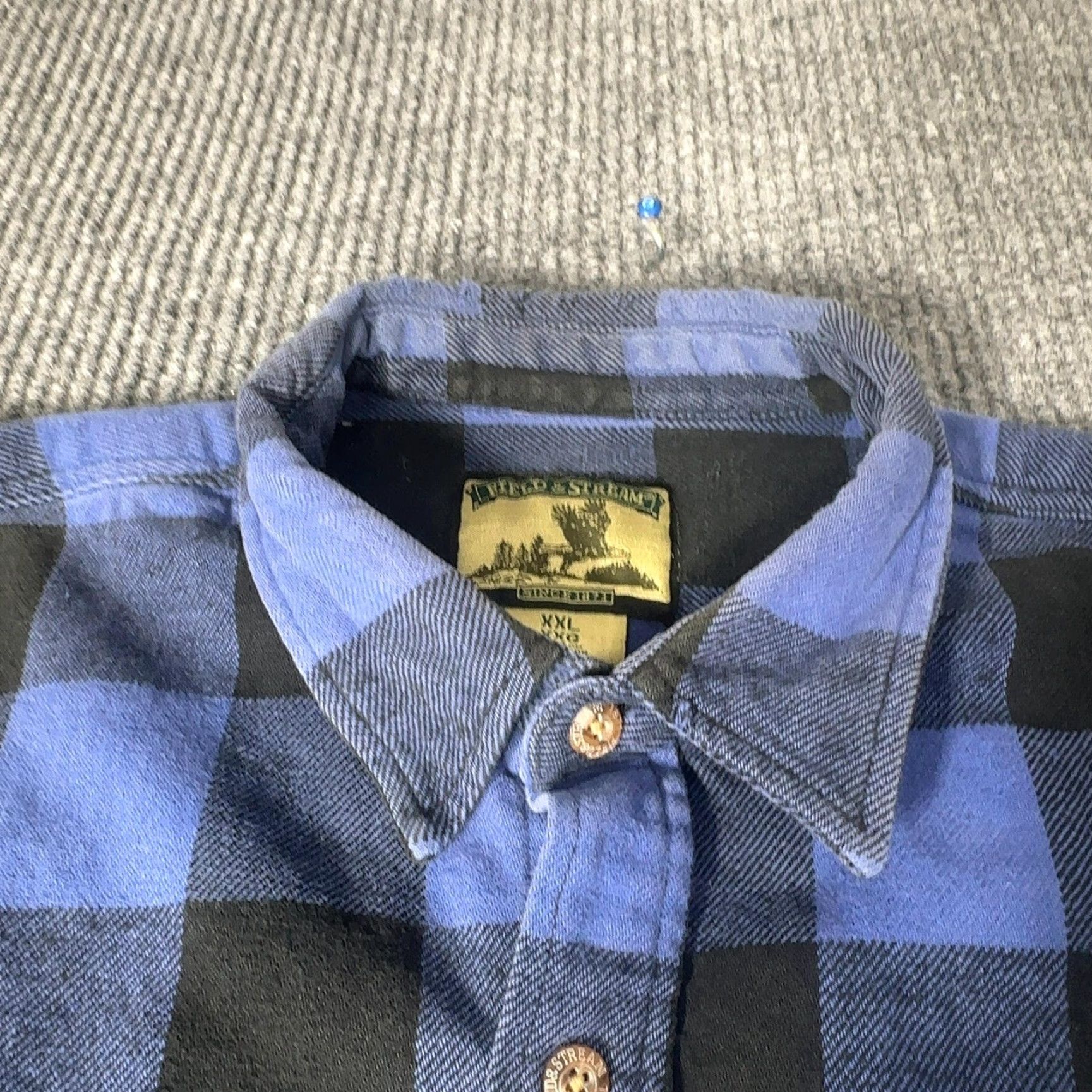 Vintage Field & Stream Flannel Shirt Mens XXL Blue Black Buffalo Plaid Button Up Size US XXL / EU 58 / 5 - 4 Thumbnail