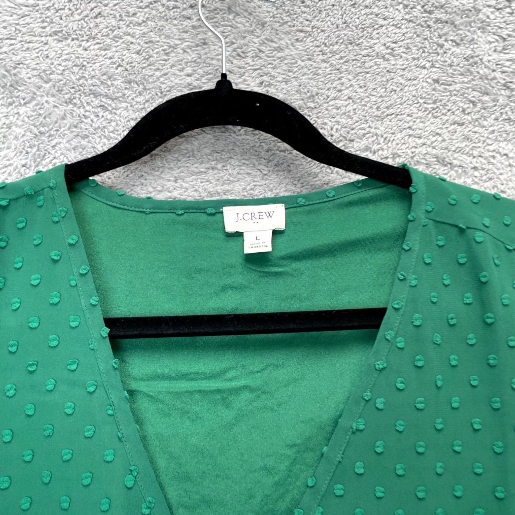 J.Crew VINTAGE J.CREW Blouse Shirt Womens Large Green V-Neck Puff Sleeve Lined Pattern: Solid Blouse Shirt Size L / US 10 / IT 46 - 4 Thumbnail