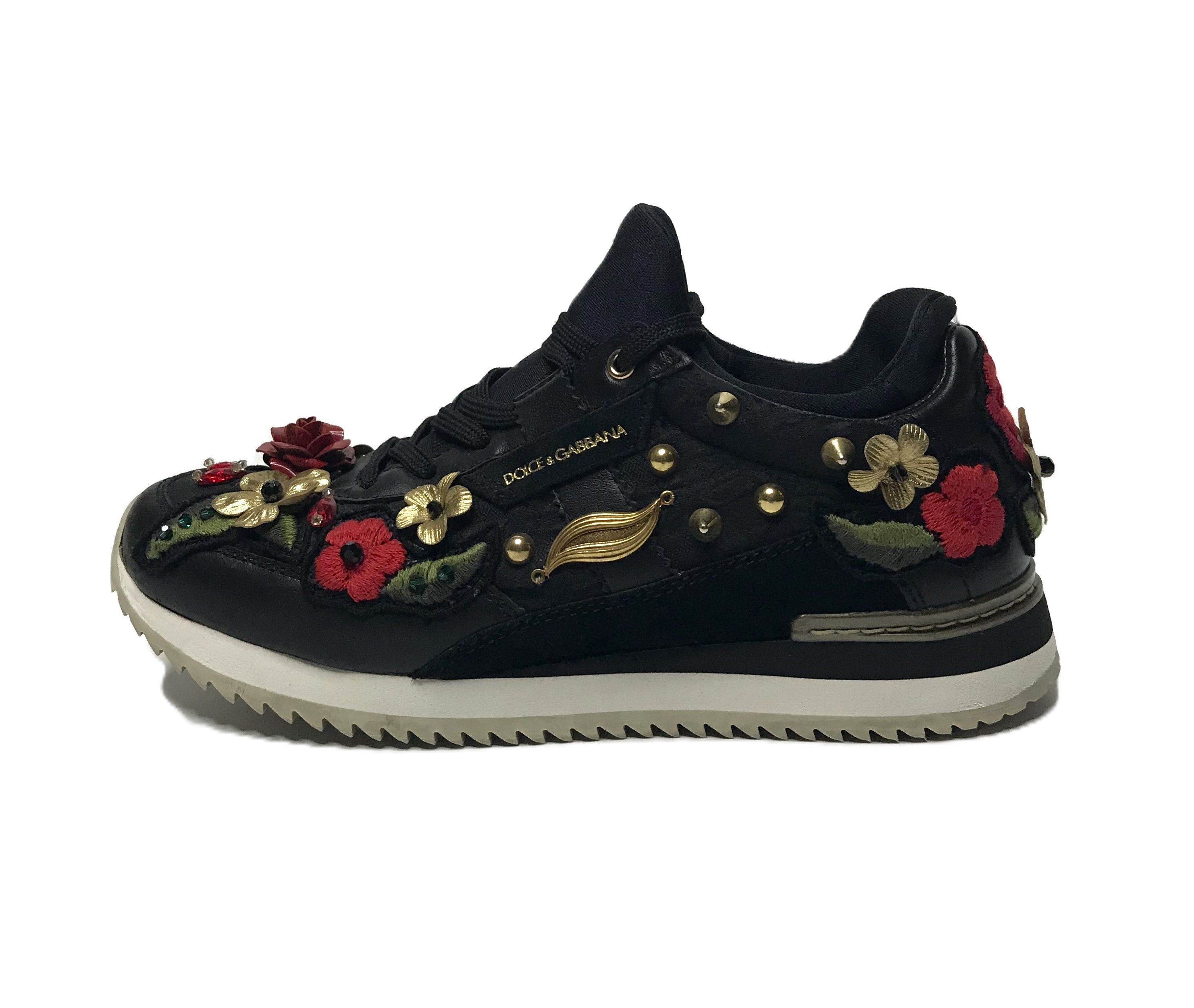 Dolce & Gabbana Dolce & Gabbana Flower Embroidered Studded Sneakers Size 36 Size US 6 / IT 36 - 1 Thumbnail