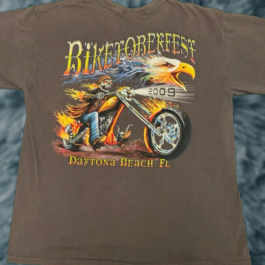 Vintage VINTAGE Y2K Daytona Bike Week 2009 Skull Flames Chopper VTG Biker Bar Shirt Sz L Size US L / EU 52-54 / 3 - 1 Thumbnail