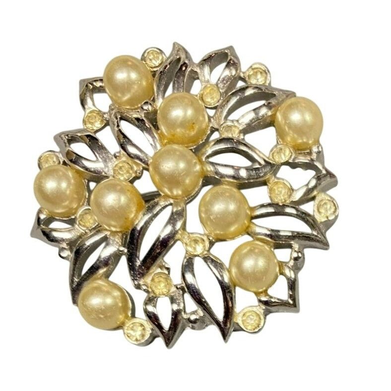 Other Vintage Silver Tone Pearl & Rhinestone Floral Brooch Pin Size ONE SIZE - 1 Thumbnail