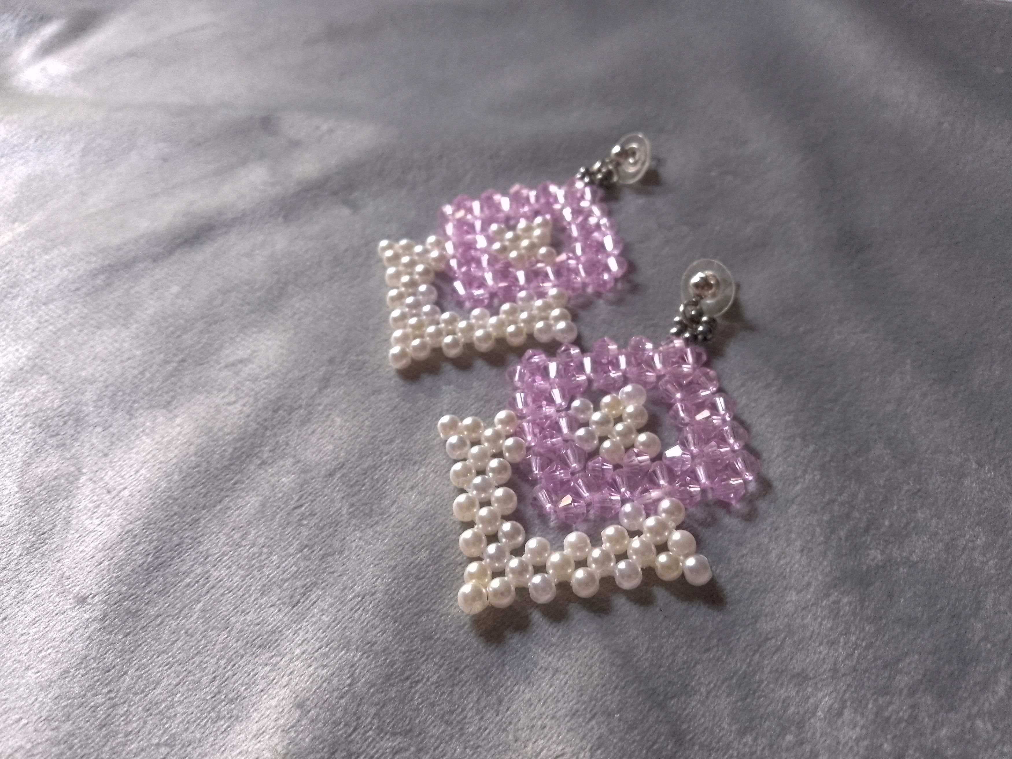 Handmade Earrings. Light purple, Pearls. Beaded. Square. Elegant Size ONE SIZE - 1 Thumbnail