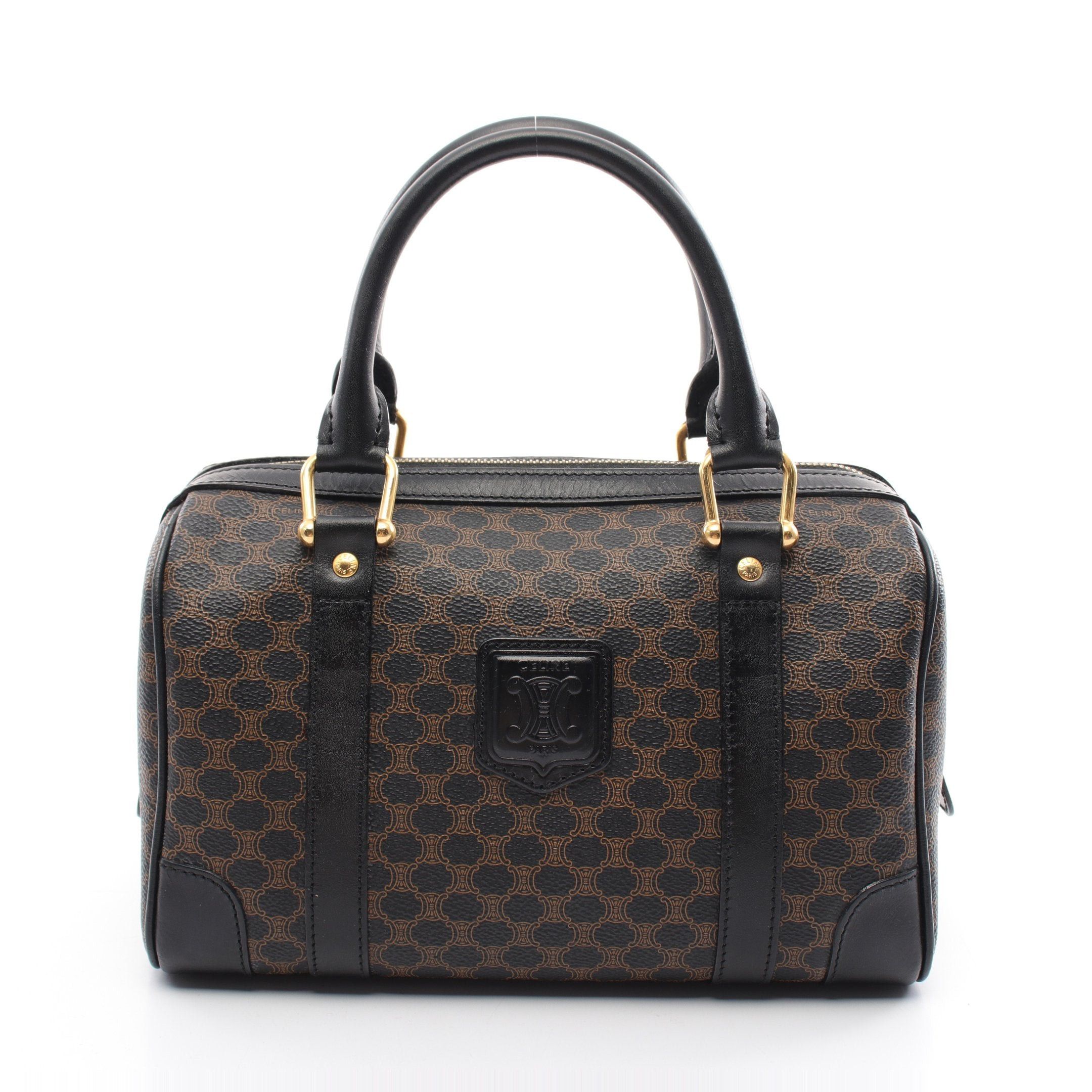 Celine Macadam Handbag Mini Boston Bag Leather Black Beige