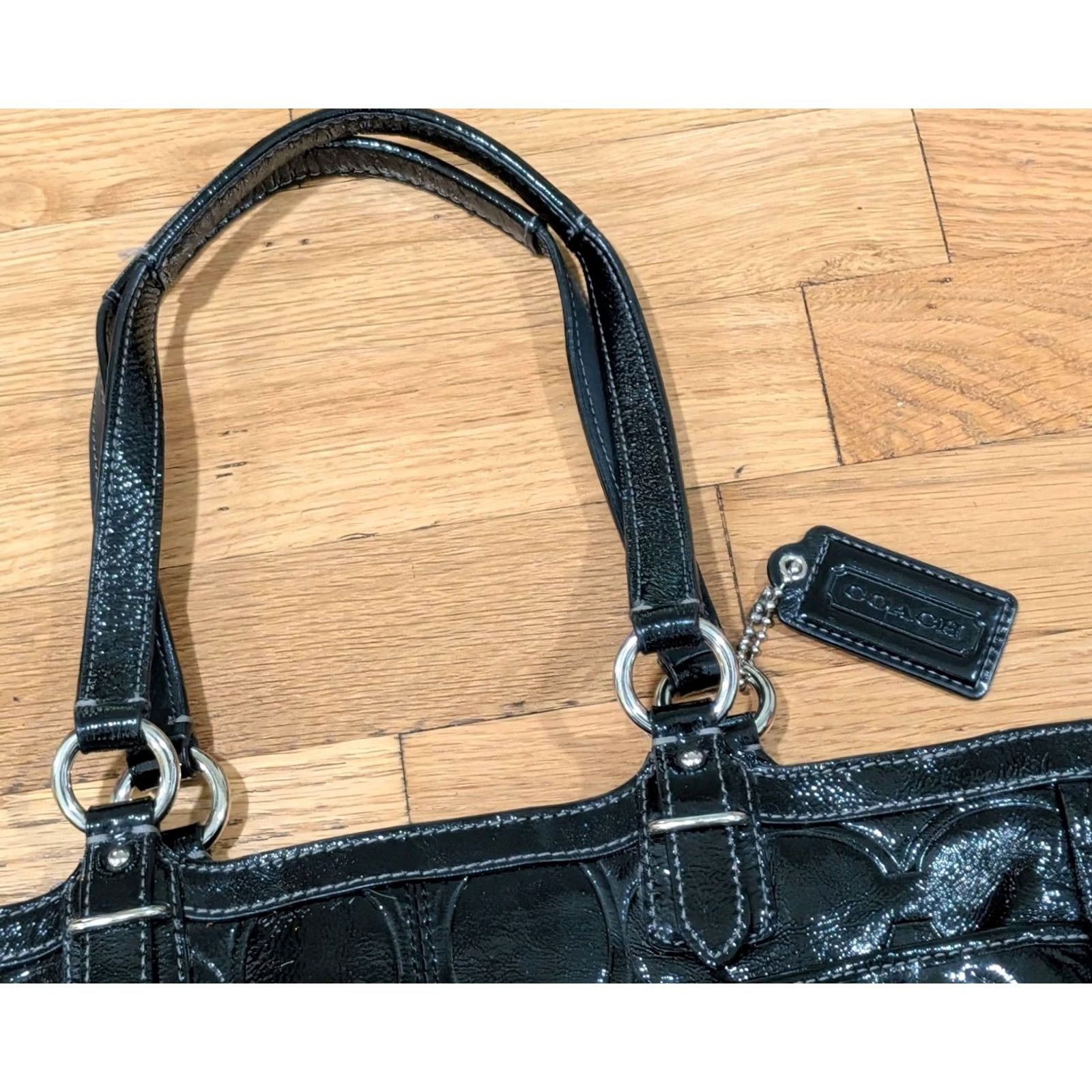 Coach Coach Black Patent Leather Zipper Tote Purse Strap Gallery Embossed 19462 Size ONE SIZE - 4 Thumbnail