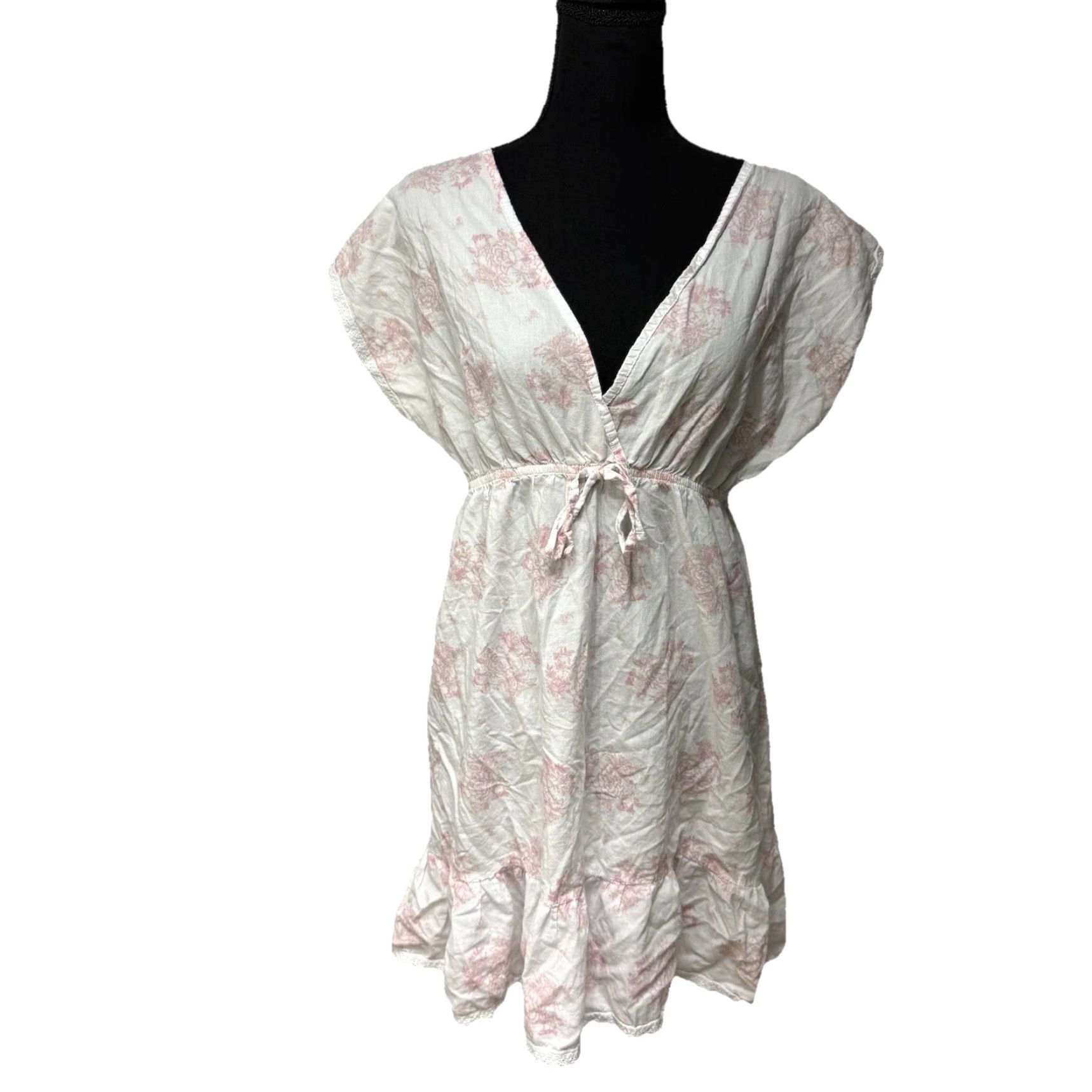 Vintage Maidenform Mini Dress V-Neck Floral Pattern White Pink Size M Womens Size M / US 6-8 / IT 42-44 - 2 Thumbnail