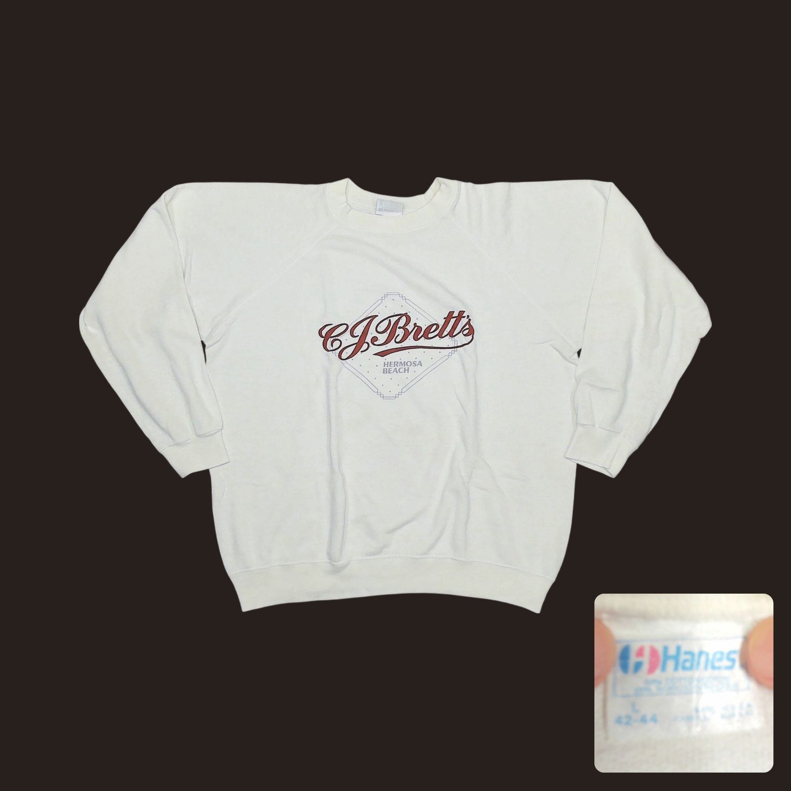 Hanes Vintage 80s Thrashed CJ Bretts Hermosa Beach Raglan Size XL / US 12-14 / IT 48-50 - 1 Thumbnail