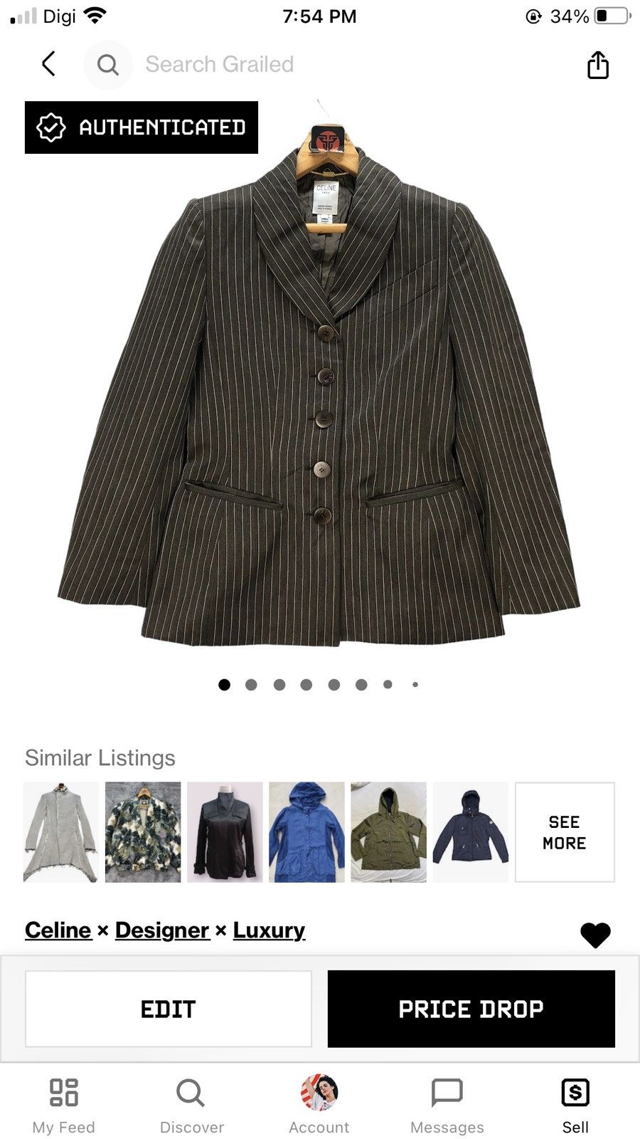 Celine CELINE PARIS STRIPED BLAZER JACKET #7352-133 Size M / US 6-8 / IT 42-44 - 12 Thumbnail