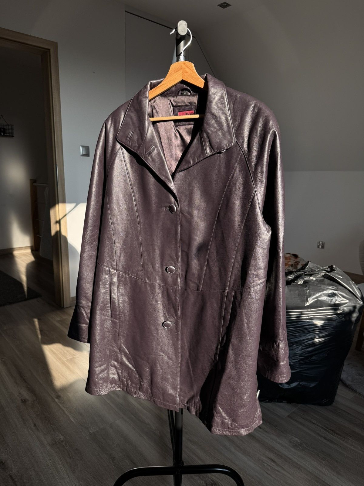 Genuine Leather × Vintage Vintage Purple Leather Jacket Coat Avant Garde Opium Washed Size L / US 10 / IT 46 - 1 Thumbnail