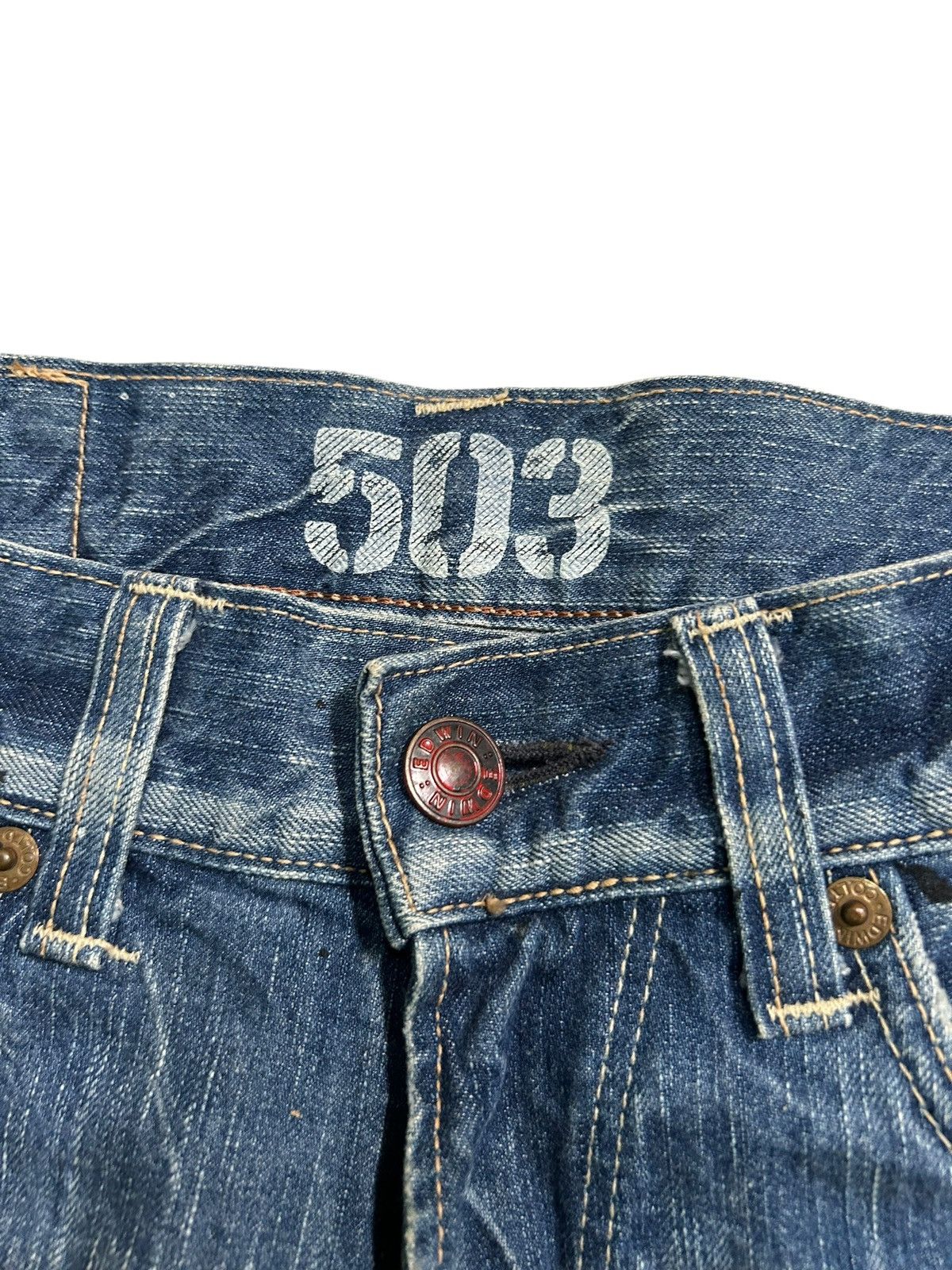 Japanese Brand × Kapital × Vintage Edwin Distressed Blue Trip 503 Grunge Punk Rock Style Denim Size US 32 / EU 48 - 8 Thumbnail