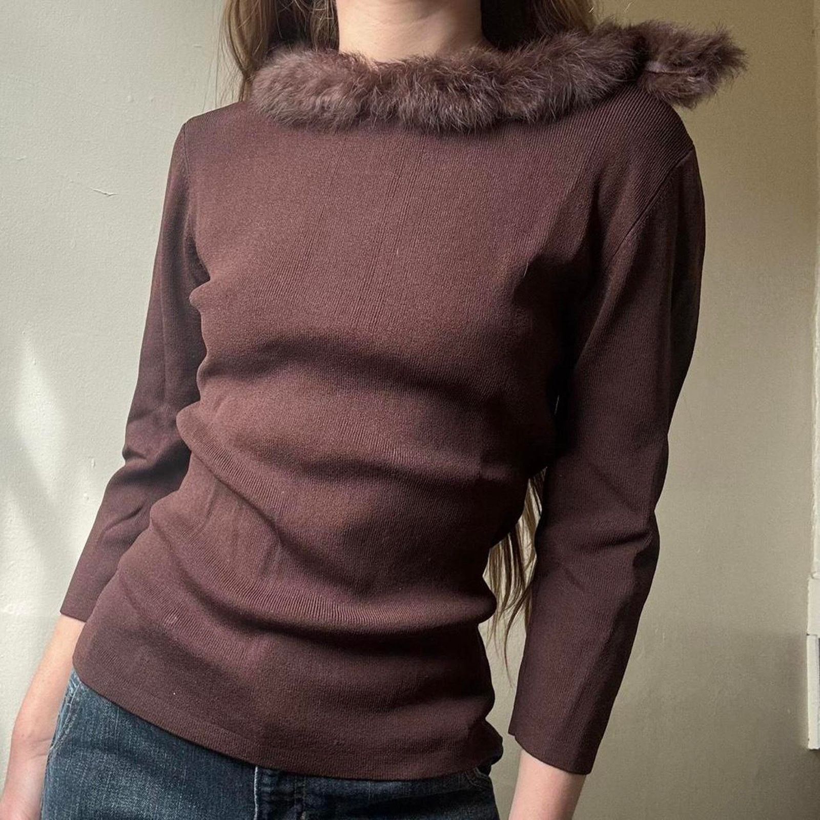 Vintage Vintage Joseph A. Brown Faux Fur Boatneck Blouse Small Y2K Size S / US 4 / IT 40 - 2 Thumbnail