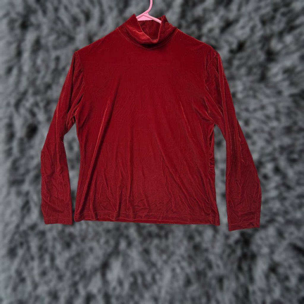 Vintage VINTAGE Rafaella Top Shirt M Red Velvet Stretch Long Sleeve Mock Neck Womens Girls? Size M / US 6-8 / IT 42-44 - 1 Thumbnail