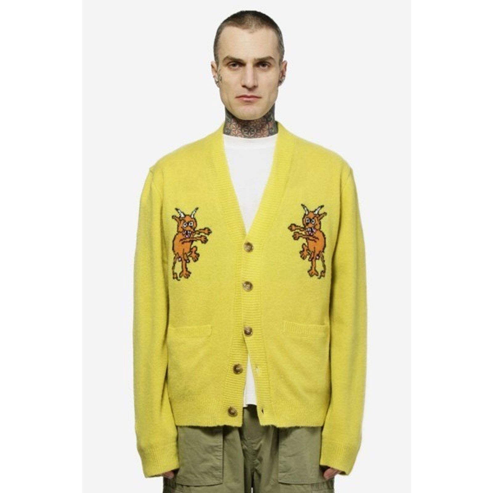 Brain Dead Brain Dead Devils Wool Blend Knit Sweater Cardigan Gold XS Size US XS / EU 42 / 0 - 5 Thumbnail