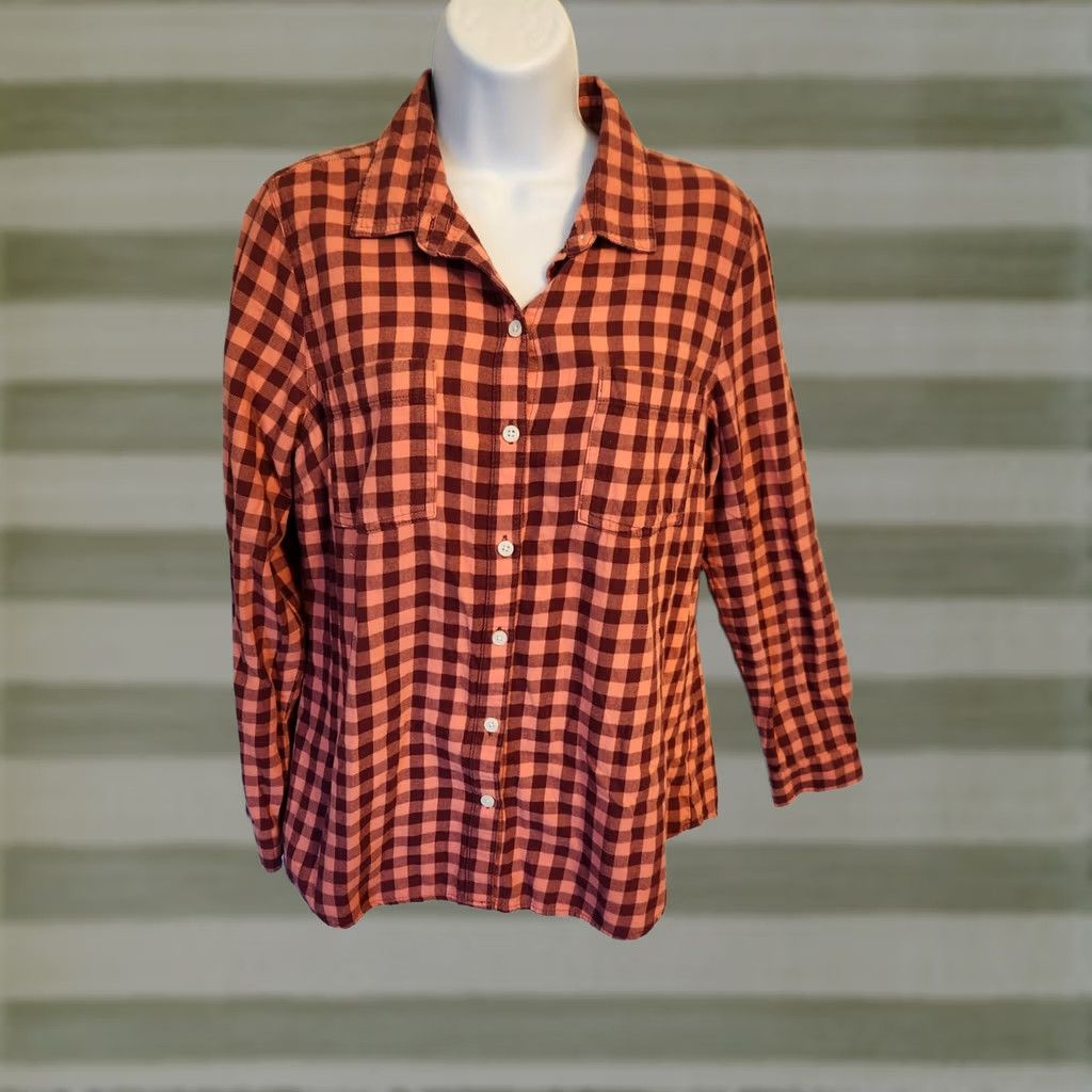 Old Navy Old Navy Flannel Shirt Sz M Pink Burgundy Plaid Button Up Top Size M / US 6-8 / IT 42-44 - 1 Thumbnail