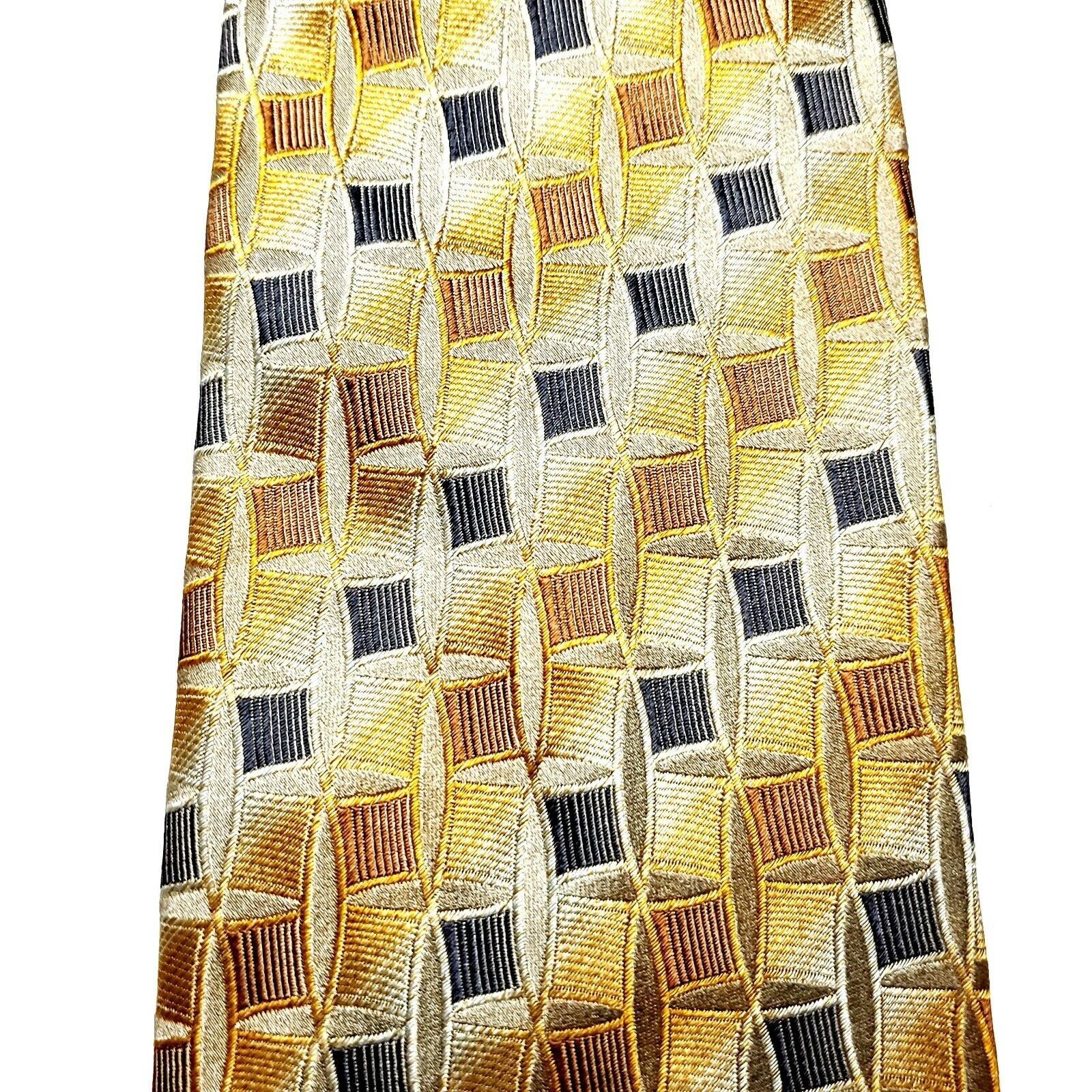 Pronto Uomo Pronto Uomo Silk Tie Yellow Woven Geometric Size ONE SIZE - 2 Thumbnail