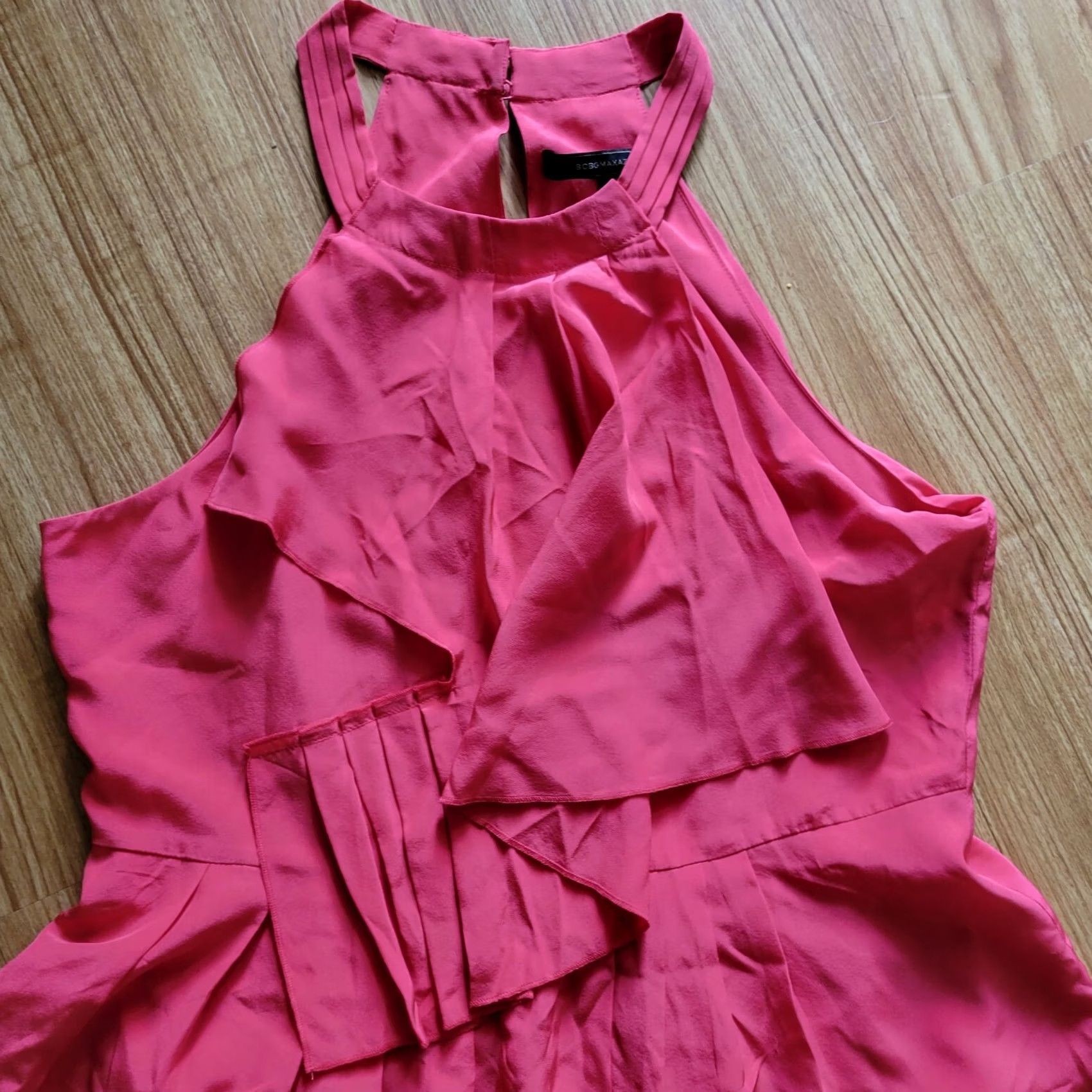 Bcbgmaxazria VINTAGE BCBGMAXAZRIA Azalea Dress - Silk Red Ruffle Mini Party/Cocktail Dress, Size 6, Sleeveless, High Neck, Short Length, Formal Womens Size M / US 6-8 / IT 42-44 - 4 Thumbnail