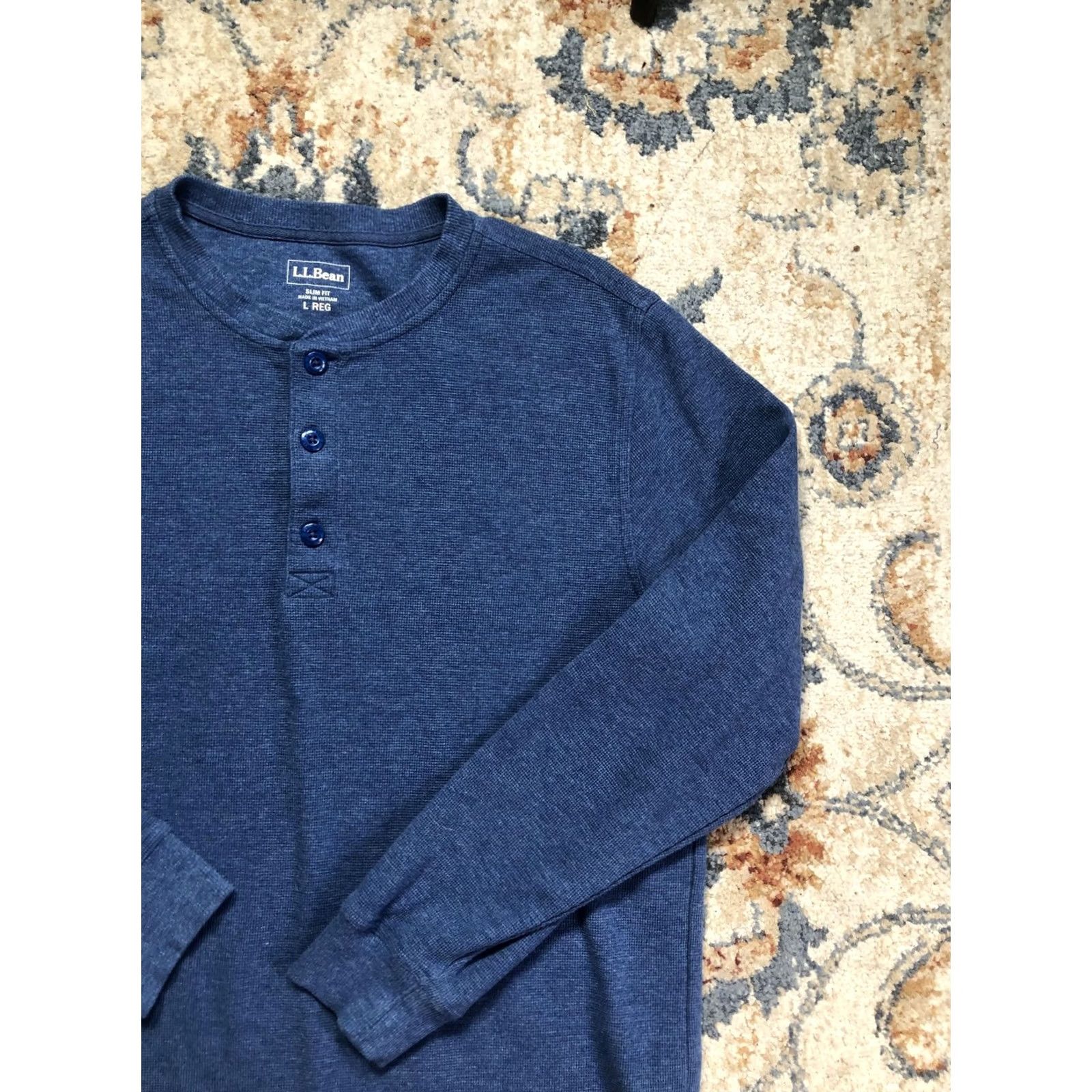 Vintage L.L.Bean Henley Shirt Mens Large Blue Long Sleeve Thermal Tee Slim Fit Tagless Size US L / EU 52-54 / 3 - 4 Thumbnail