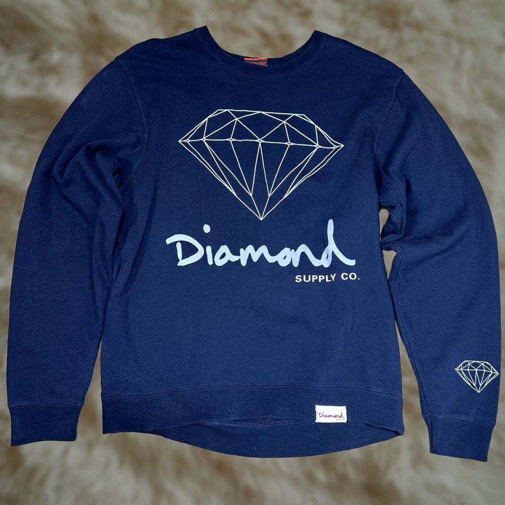 Vintage Diamond Mens Blue Pullover Sweater Fleece Lining Graphic Print Cotton Blend Sz M Size US M / EU 48-50 / 2 - 1 Thumbnail