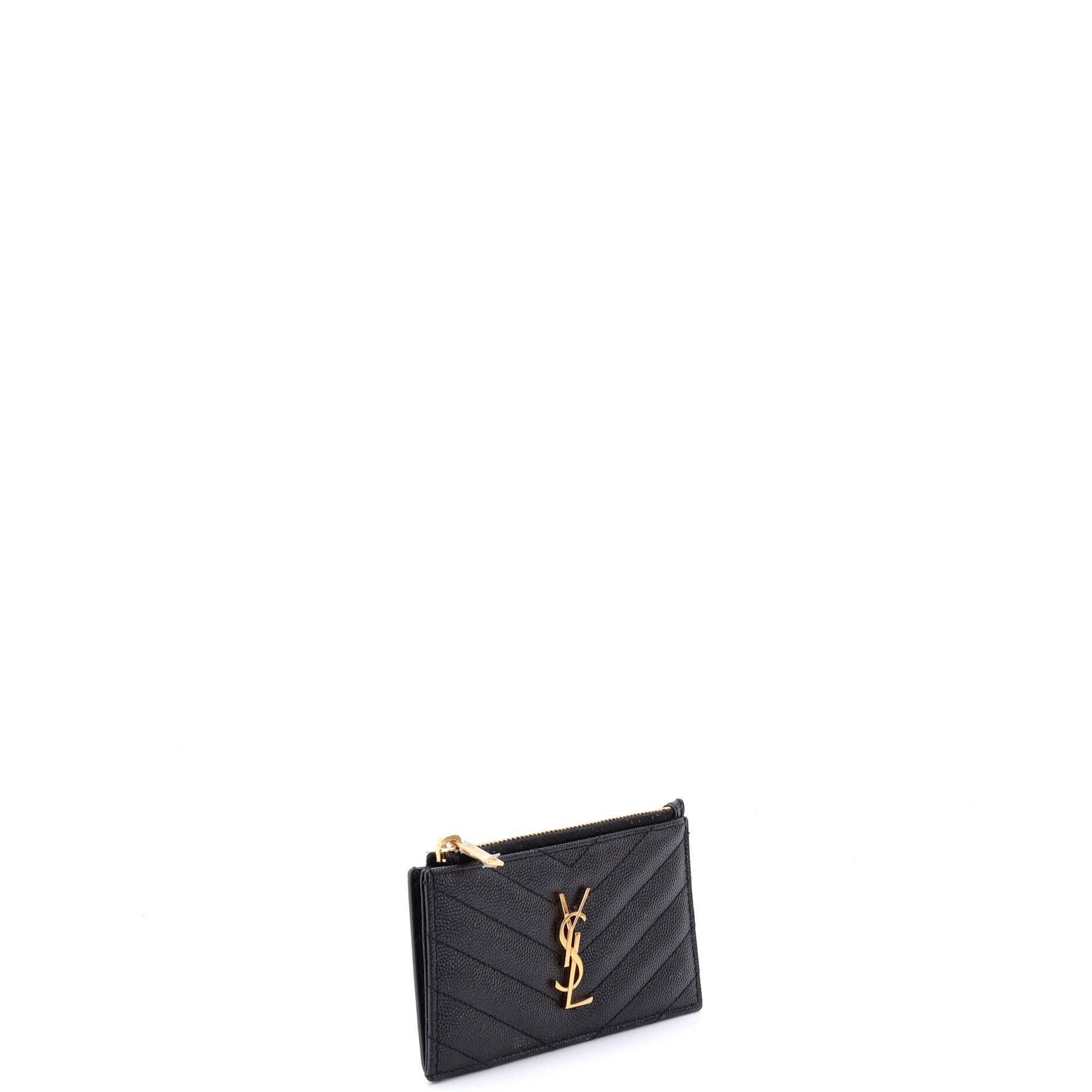 Saint Laurent Paris Monogram fragments zip card holder matelasse chevron leather Size ONE SIZE - 1 Thumbnail