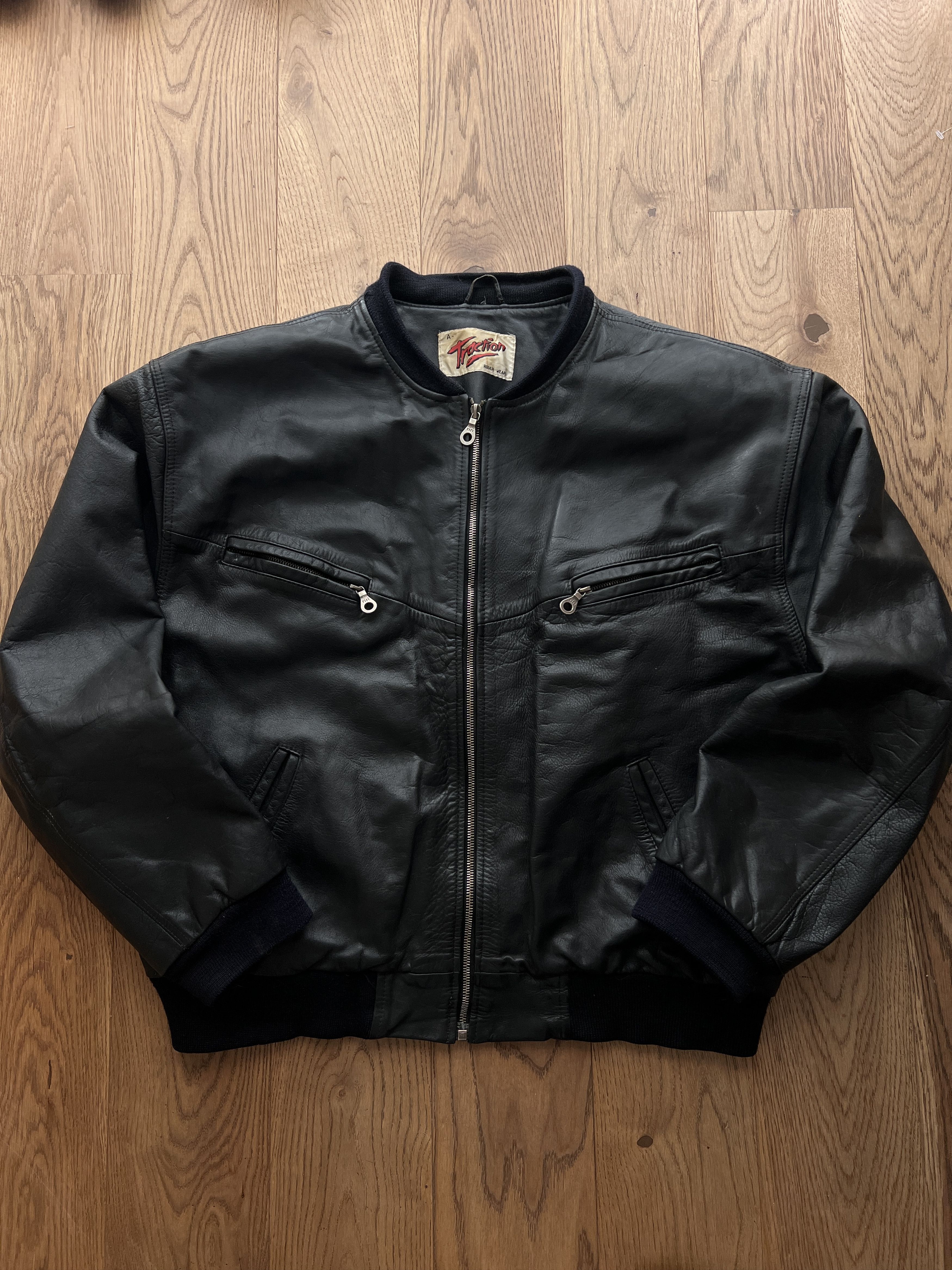 Genuine Leather VTG 1980's leather bomber jacket boxy baggy biker oversized Size US XXL / EU 58 / 5 - 3 Thumbnail