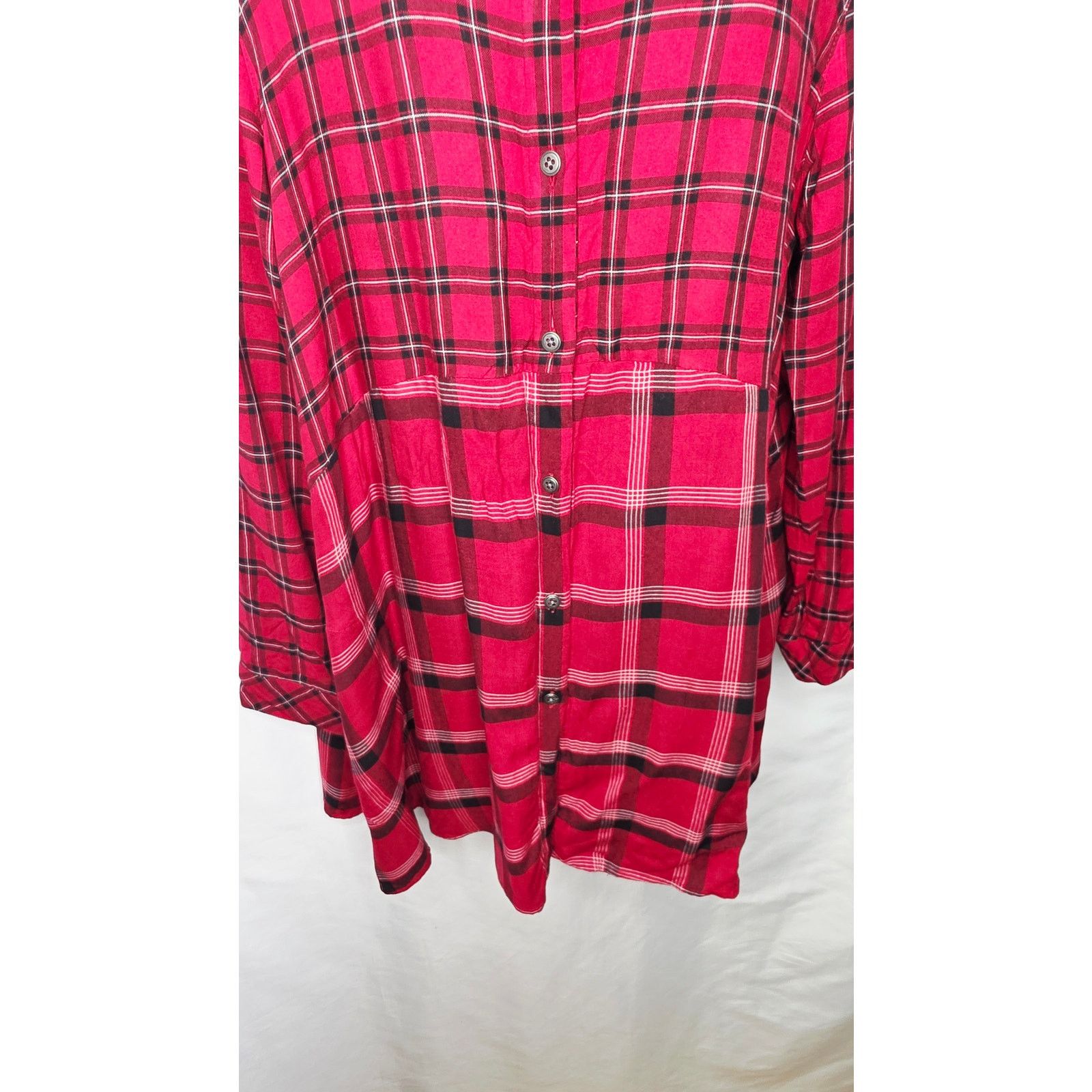 J. Jill J. Jill Women's Red Mixed Plaid Flannel Tunic Shirt Grunge Size M / US 6-8 / IT 42-44 - 5 Thumbnail