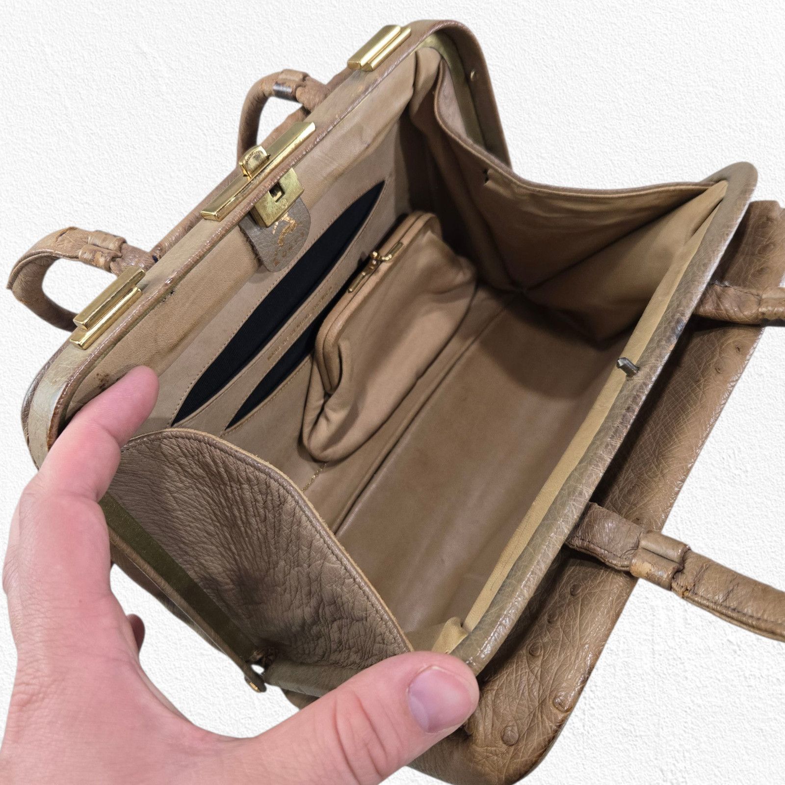 Vintage 1950s Genuine Ostrich Leather Top Handle Purse Size ONE SIZE - 12 Thumbnail