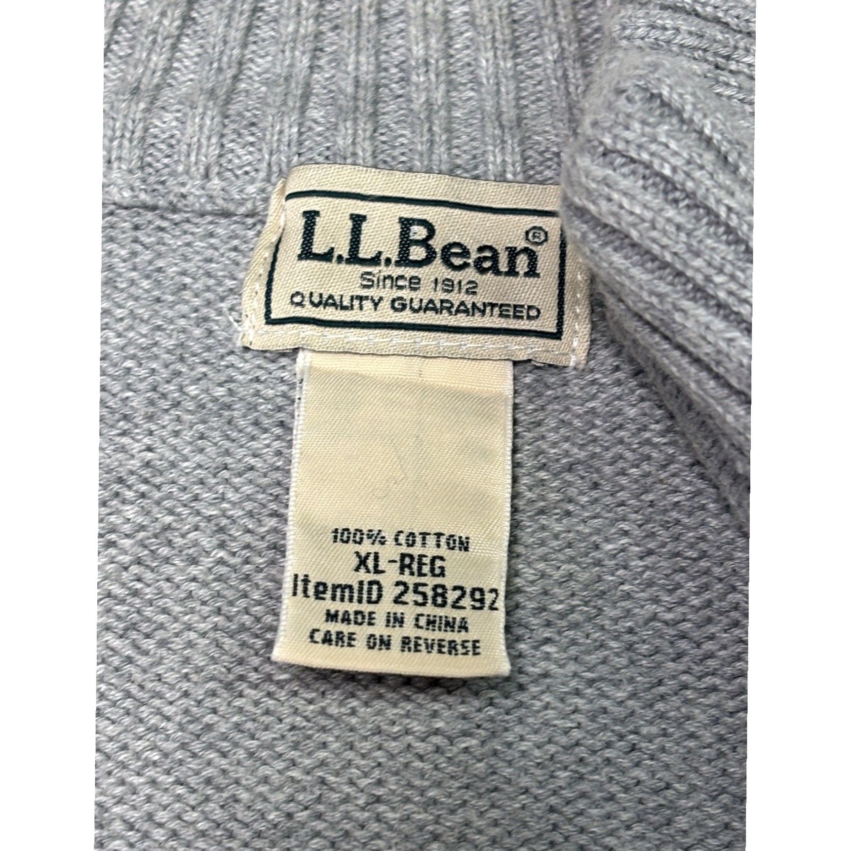 Vintage LL Bean Mens XL Regular Full Zip Mock Neck Sweater Gray Cotton Size US XL / EU 56 / 4 - 2 Thumbnail