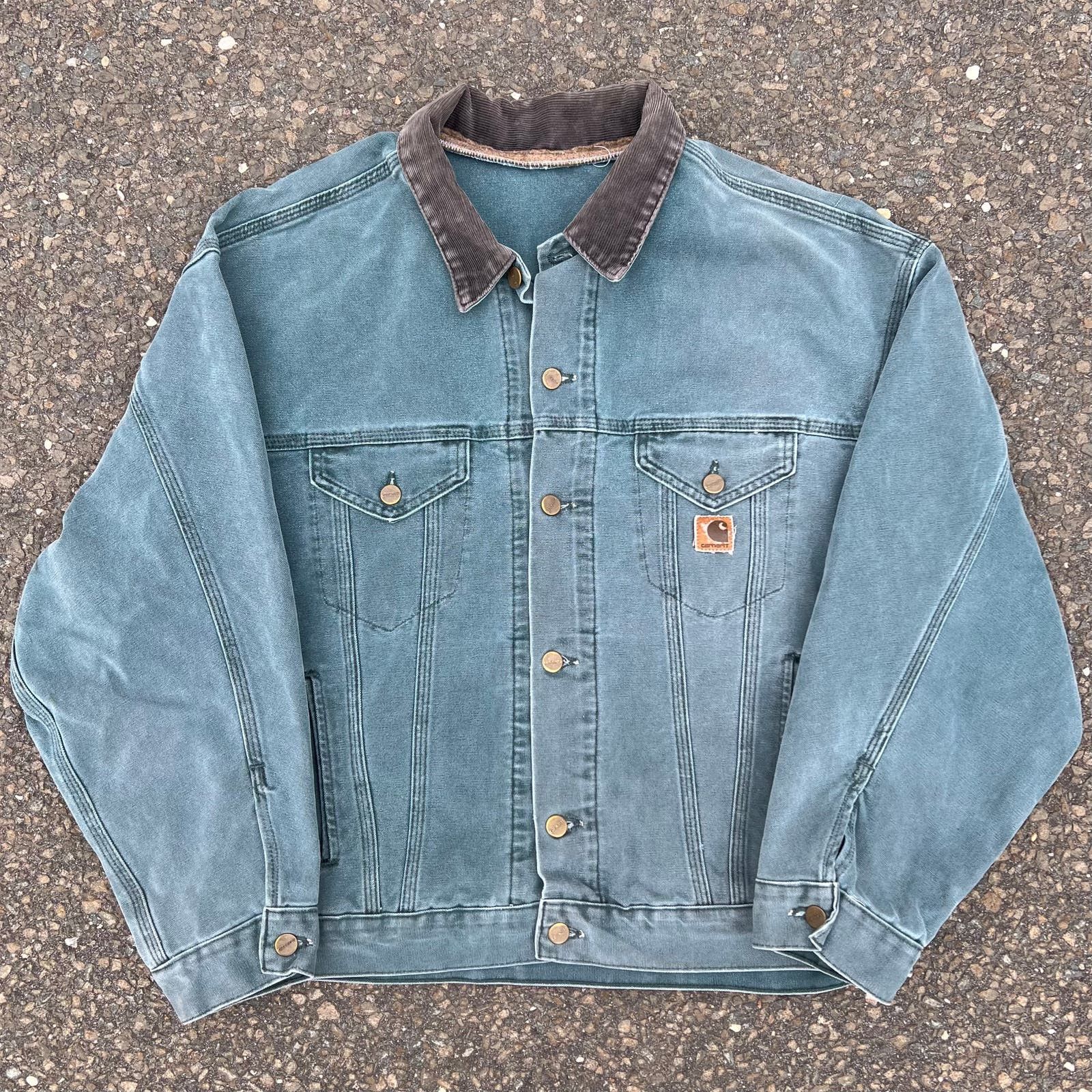 Image of Faded Green 90's Carhartt Trucker Denim Jacket, Men's (Size XL)