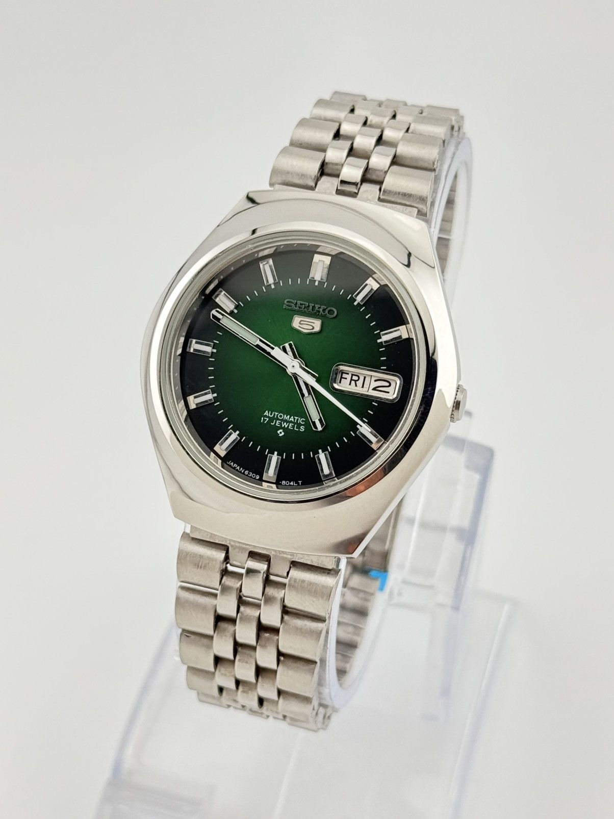 Seiko Mens Watch Automatic Green Dial Wristwatch Vintage