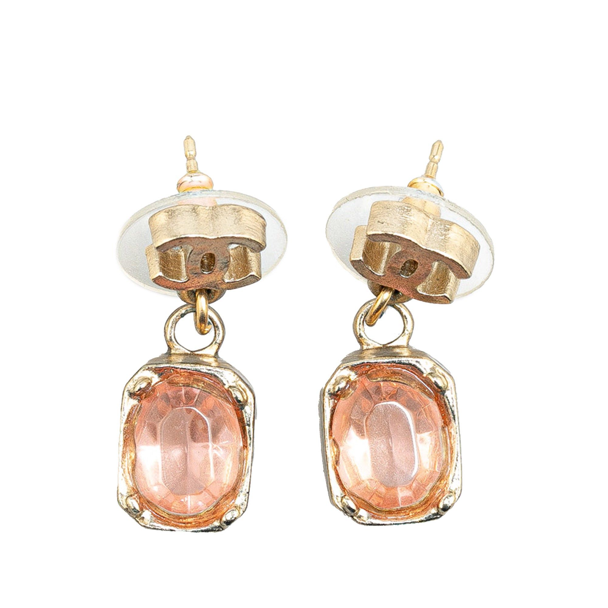 Chanel Chanel Gold Plated CC Crystal Drop Push Back Earrings Gold Size ONE SIZE - 1 Thumbnail
