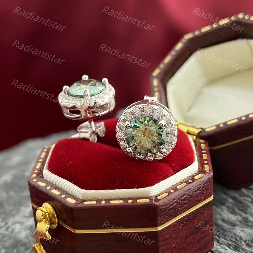 Other NEW 2ct. t.w. Blue Green Moissanite Round Halo Stud Earrings Size ONE SIZE - 3 Thumbnail