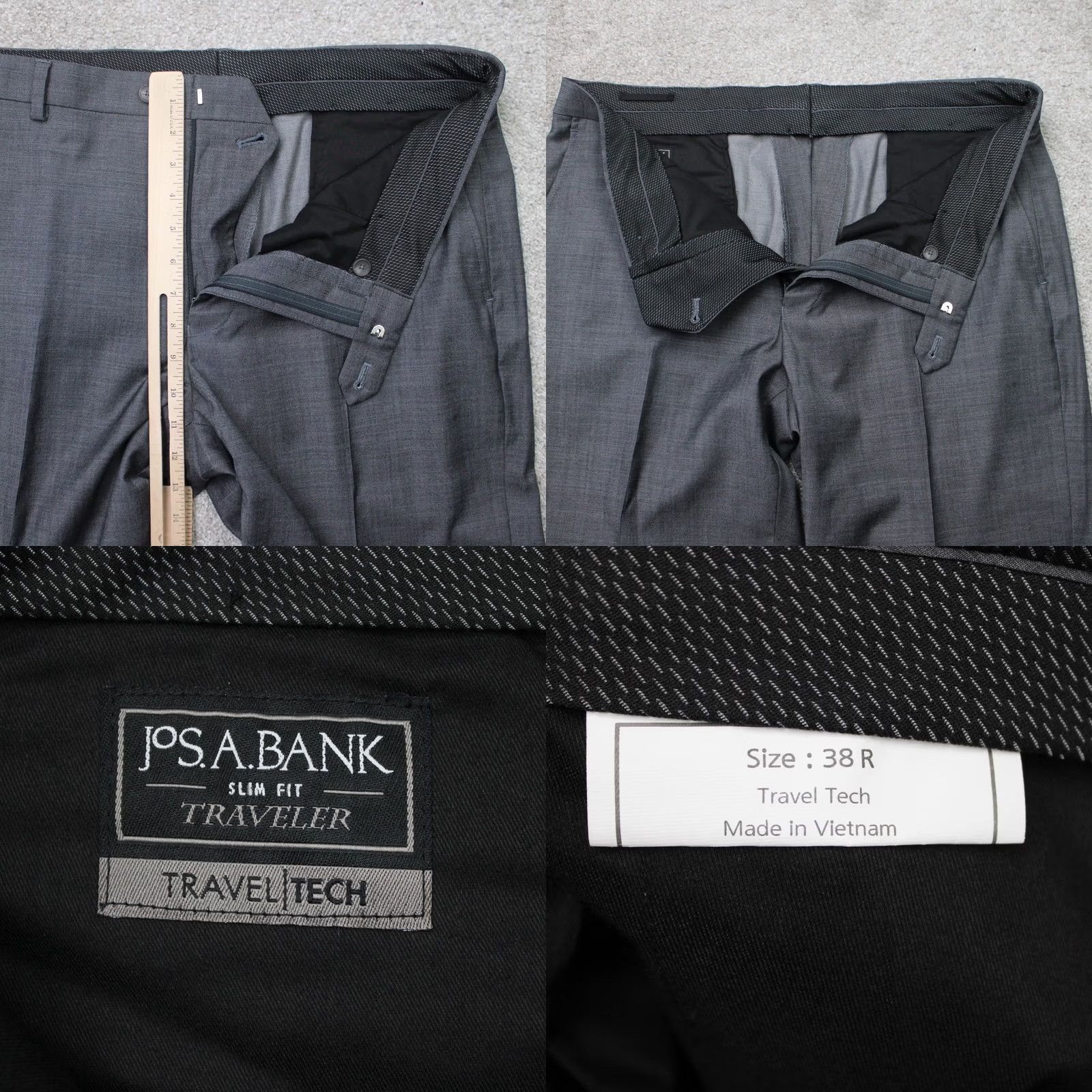 Jos. A. Bank Jos. A. Bank Pants Mens 38x30 Gray Slim Dress Flat Front Wool Stretch Travel Tech Size US 38 / EU 54 - 8 Thumbnail