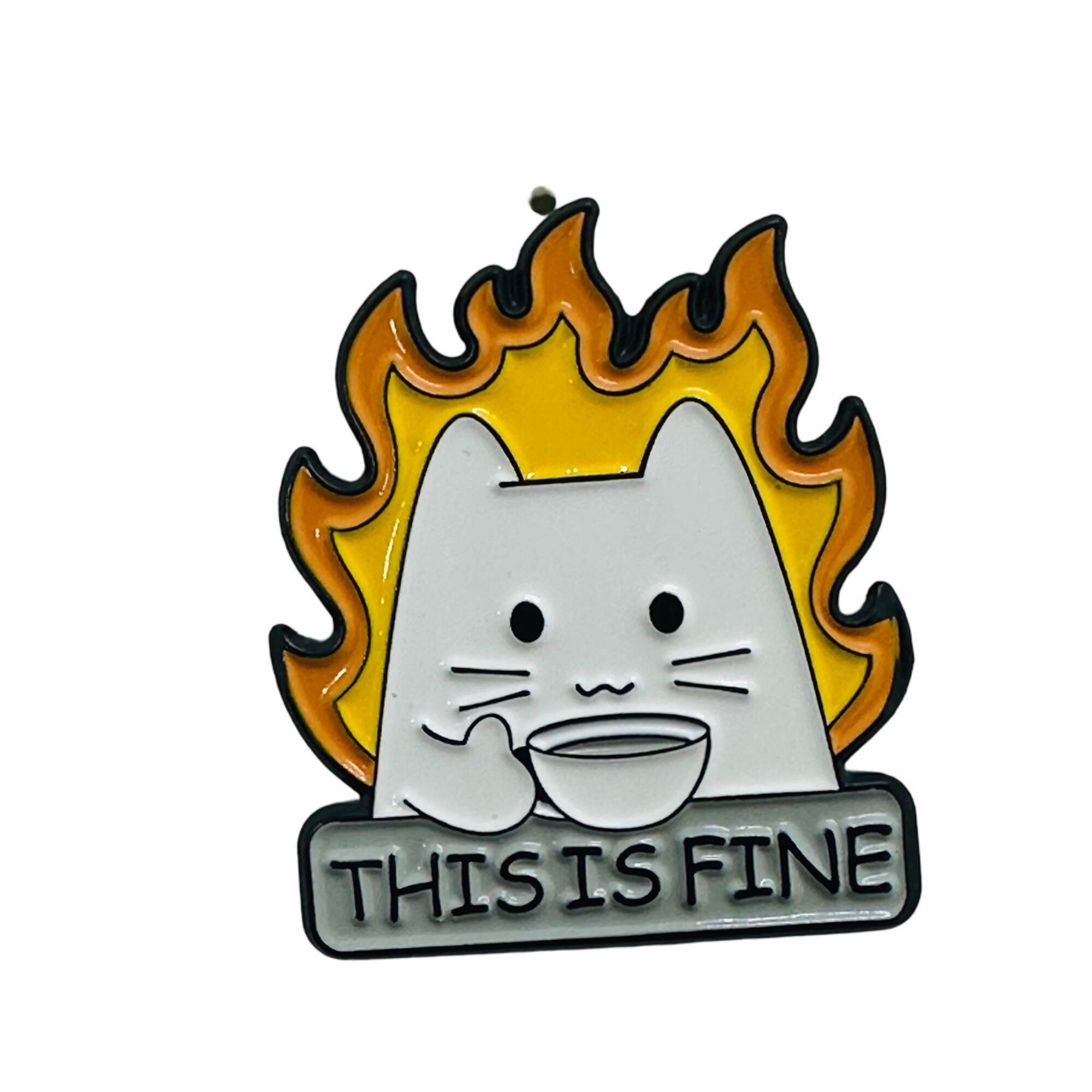 Other 🤩This Is Fine Cat On Fire Sipping Tea Enamel Pin Animal Bro Size ONE SIZE - 4 Thumbnail