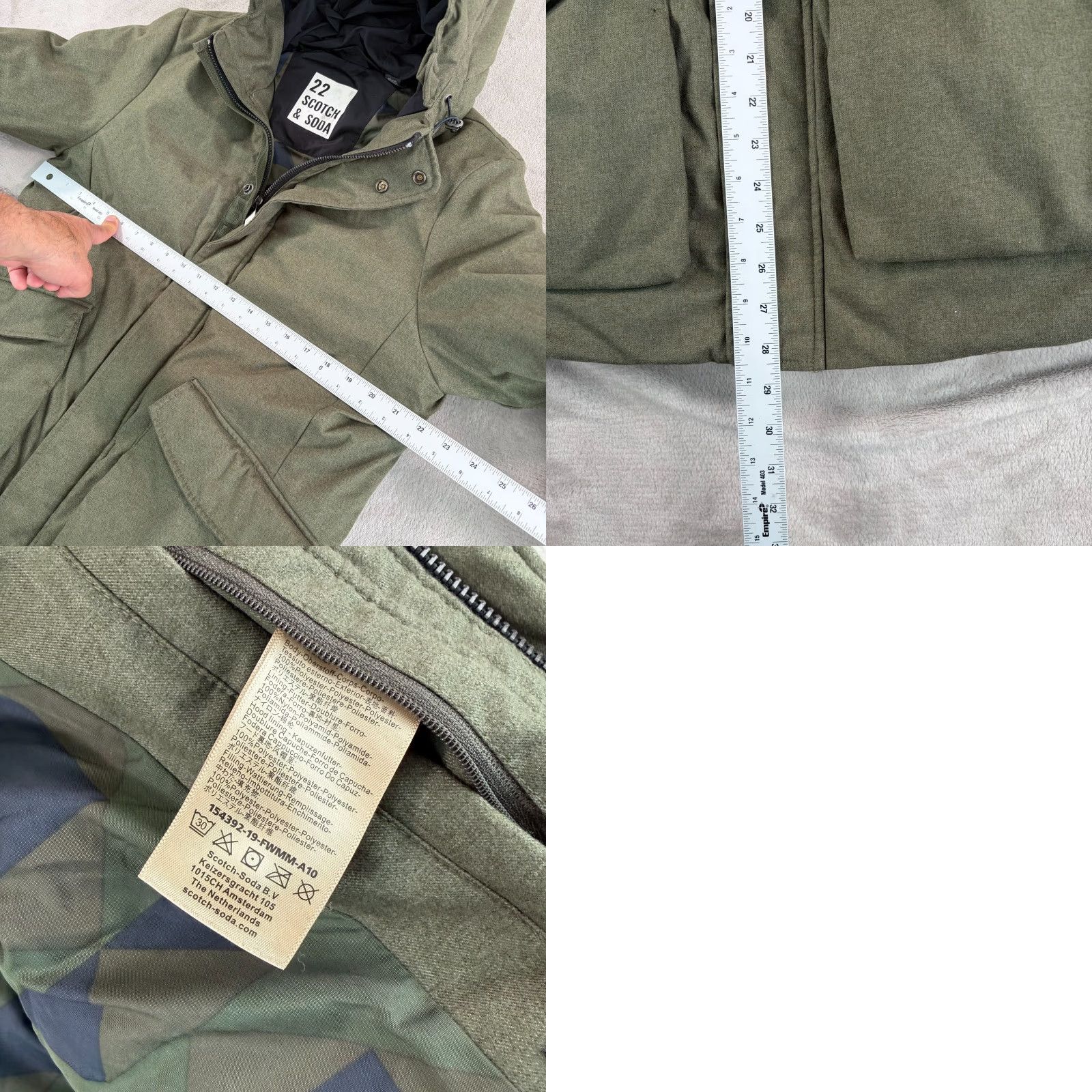 Scotch & Soda SCOTCH & SODA Full Zip Hooded Snow Jacket Large Olive Chore Pockets Insulated Size US L / EU 52-54 / 3 - 9 Thumbnail