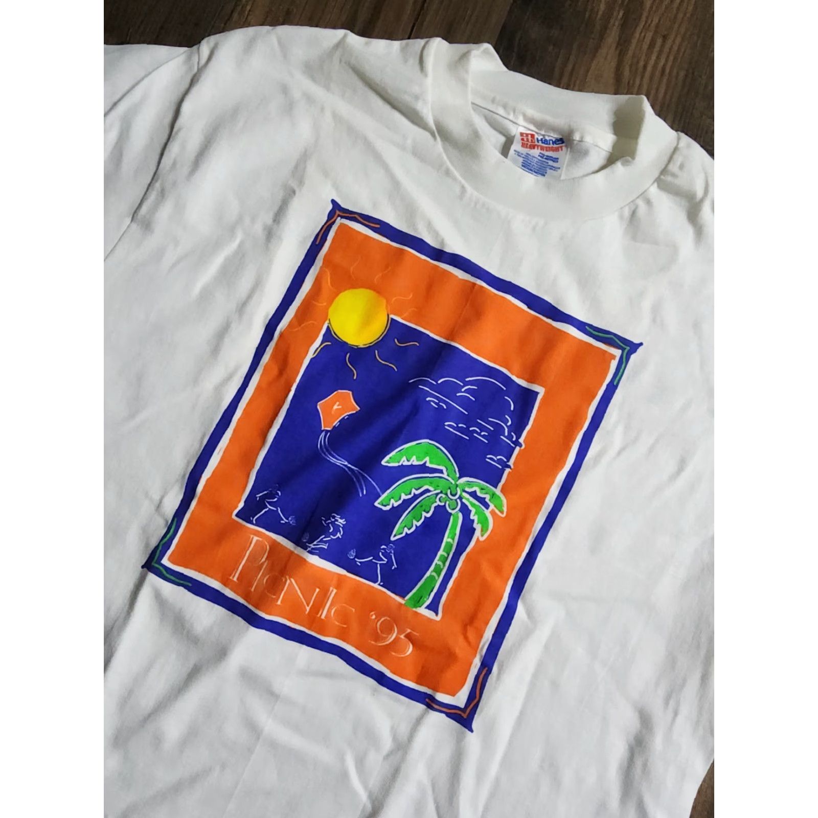 Hanes Vintage Hanes T-Shirt Men's M White 1990s Picnic USA 90s Graphic Print Short Sleeve Crew Neck Adult Medium Size US M / EU 48-50 / 2 - 2 Thumbnail