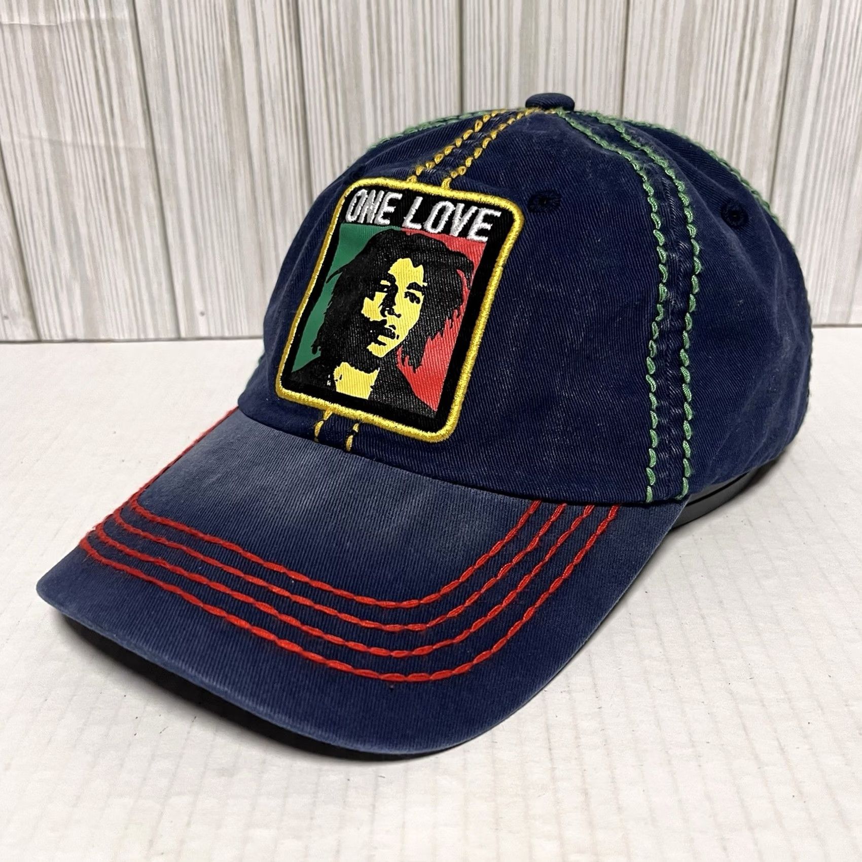 Vintage Bob Marley Hat Cap One Love Mens Dad Strap Back Navy Blue Casual Adjustable Hat Size ONE SIZE - 3 Thumbnail