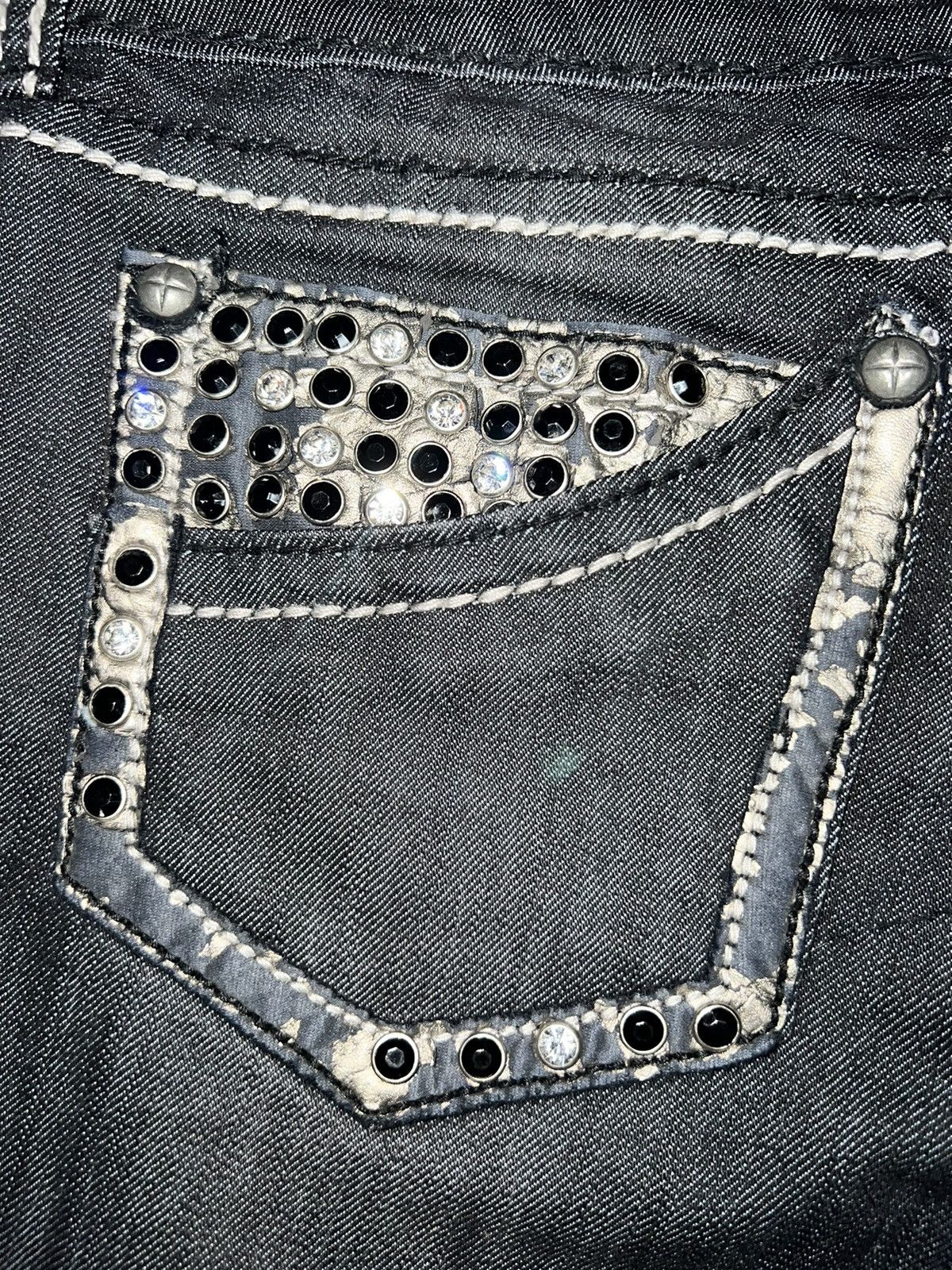 Japanese Brand Antique Rivet Crystal Studded Distressed Jeans Size US 30 / EU 46 - 8 Thumbnail