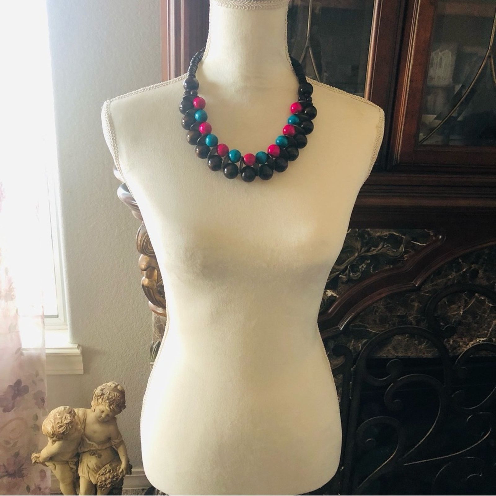 Jewelry Bold chunky multi tone painted wood bead necklace Size ONE SIZE - 6 Thumbnail