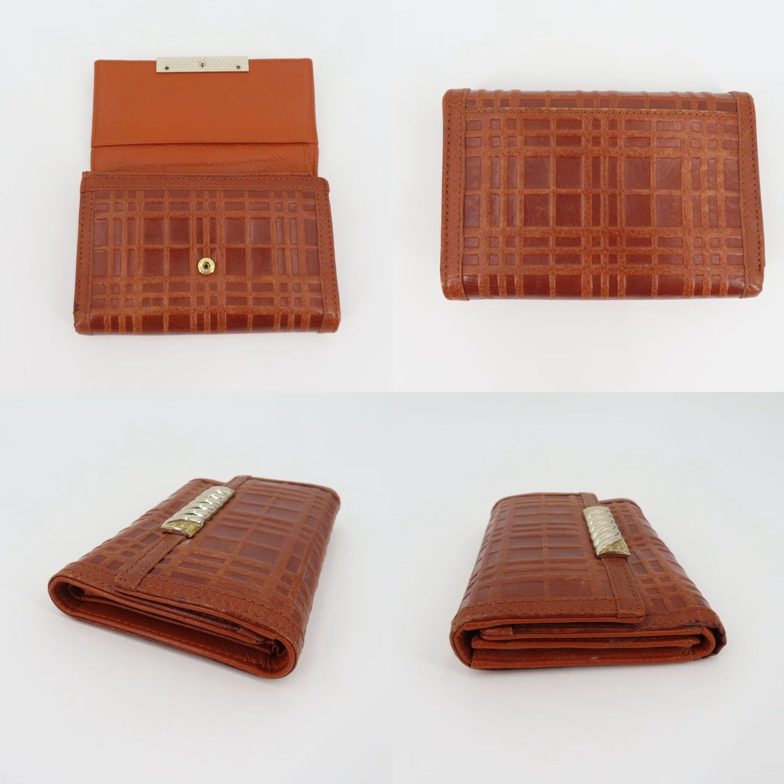 Vintage VINTAGE Tucano Wallet Brown Plaid Check Embossed Leather Folding Gold Silver Tone Metal Women Size ONE SIZE - 8 Thumbnail