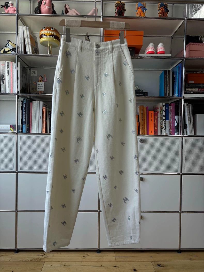 Chanel White shining logo calf jeans