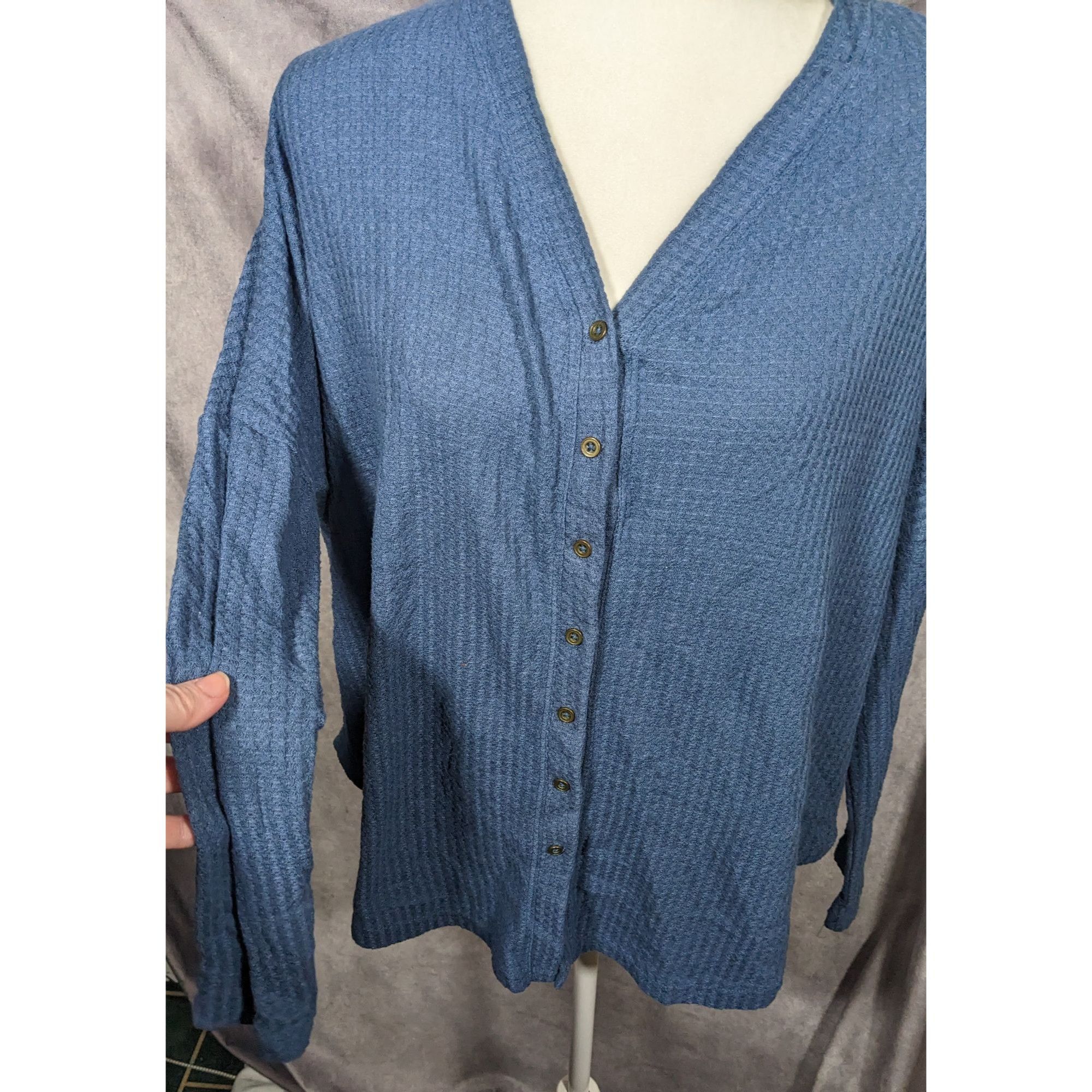 Other ANA Blue Button Down V Neck Thermal Long Sleeve Top Size M / US 6-8 / IT 42-44 - 8 Thumbnail