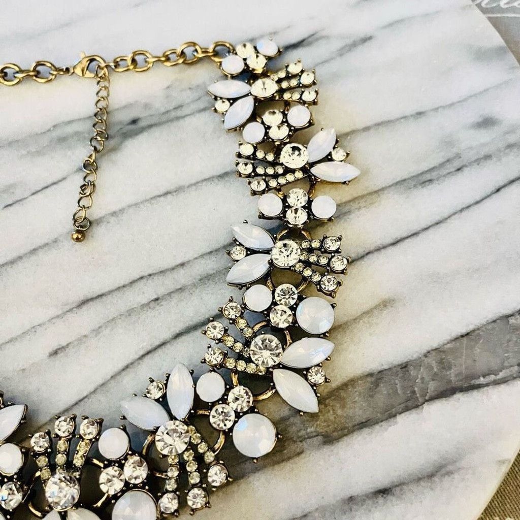 Jewelry Faux Moonstone Statement Necklace Crystal Bib Glam Size ONE SIZE - 4 Thumbnail