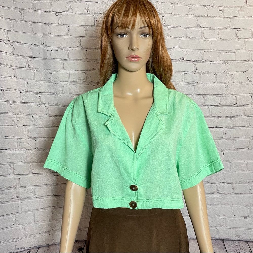 Free People NWT New Free People Honeydew Crop Green Blouse Size L Size L / US 10 / IT 46 - 3 Thumbnail